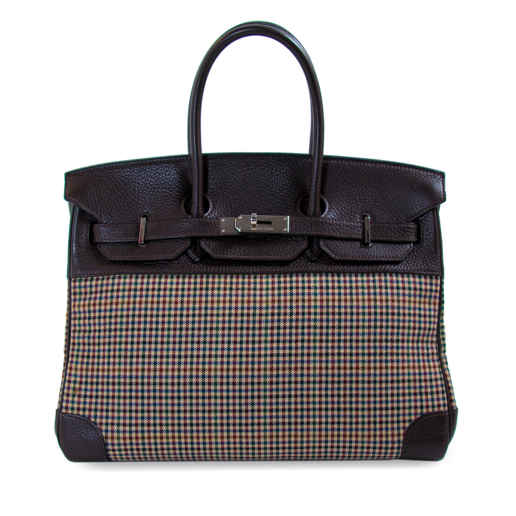 Hermès Birkin 35 Clemence Leather and Houndstooth Canvas