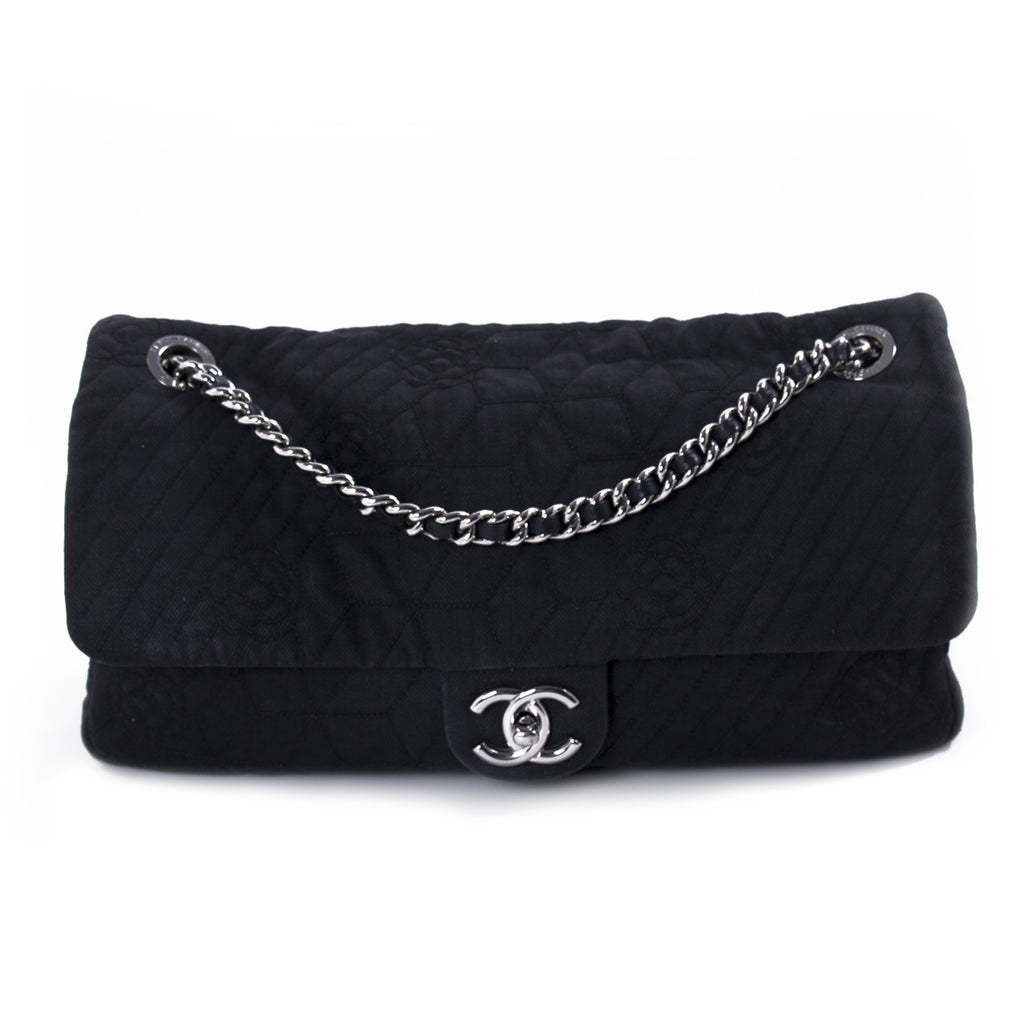 Chanel Stitched Camelia Jersey Flap Bag