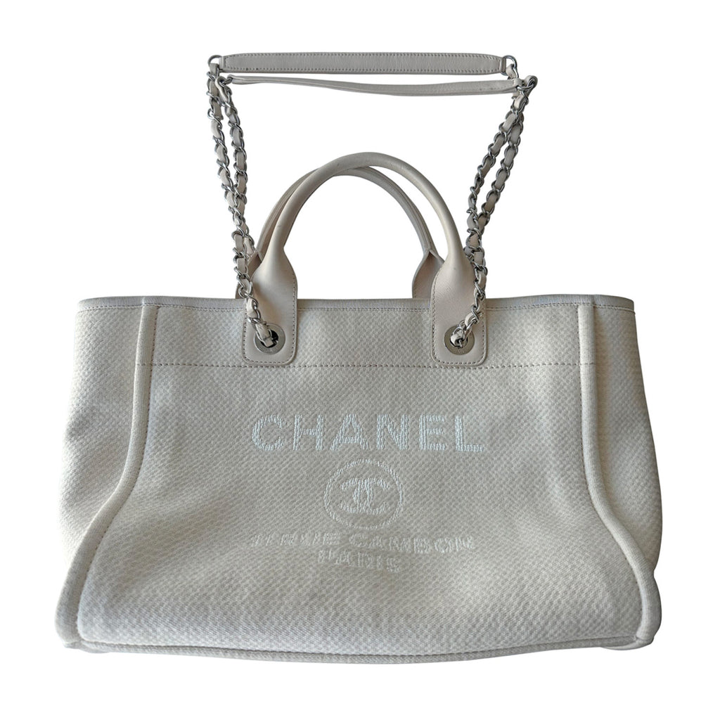 Chanel Lurex Boucle Small Deauville Tote White