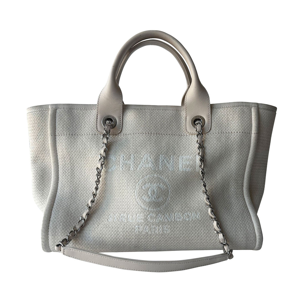 Chanel Beige Mixed Fibers Large Deauville Tote Silver Hardware