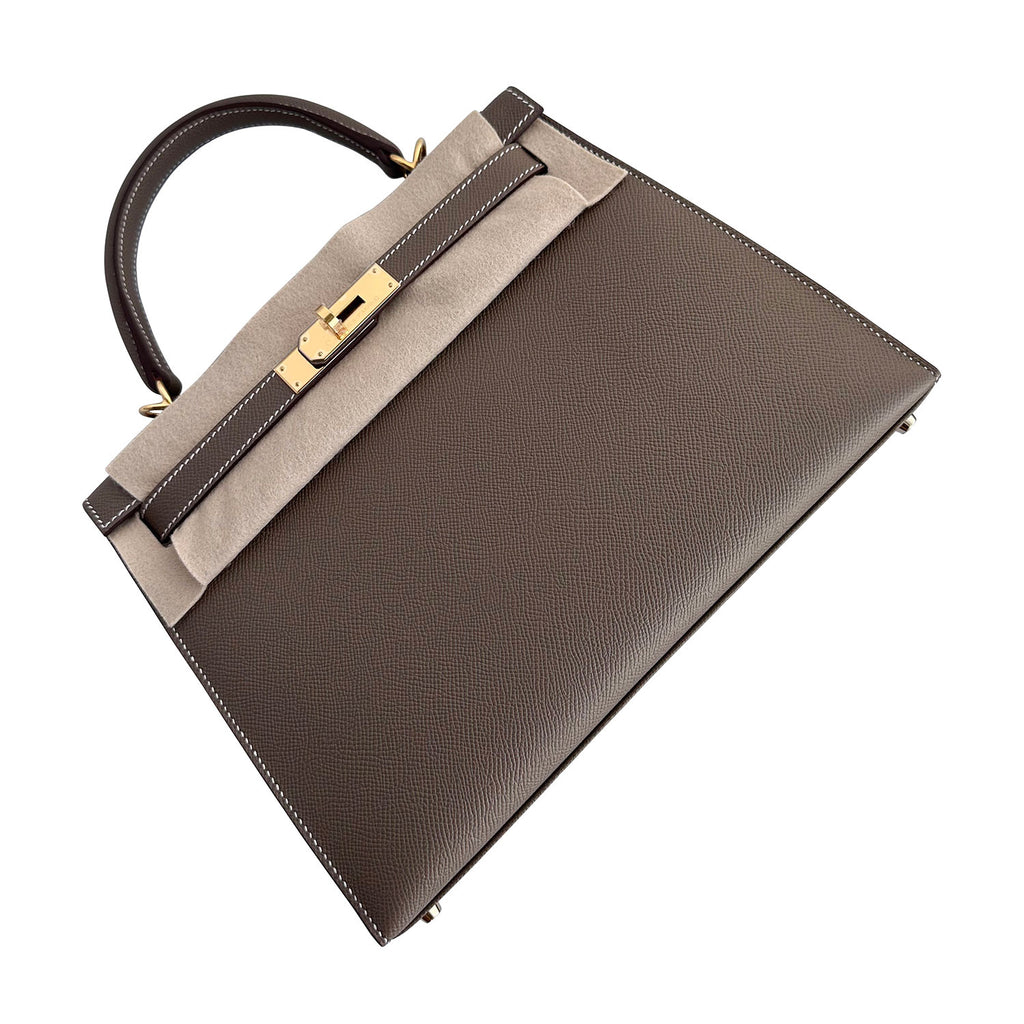 Hermes Kelly bag 28 Sellier Etoupe grey Epsom leather Silver hardware