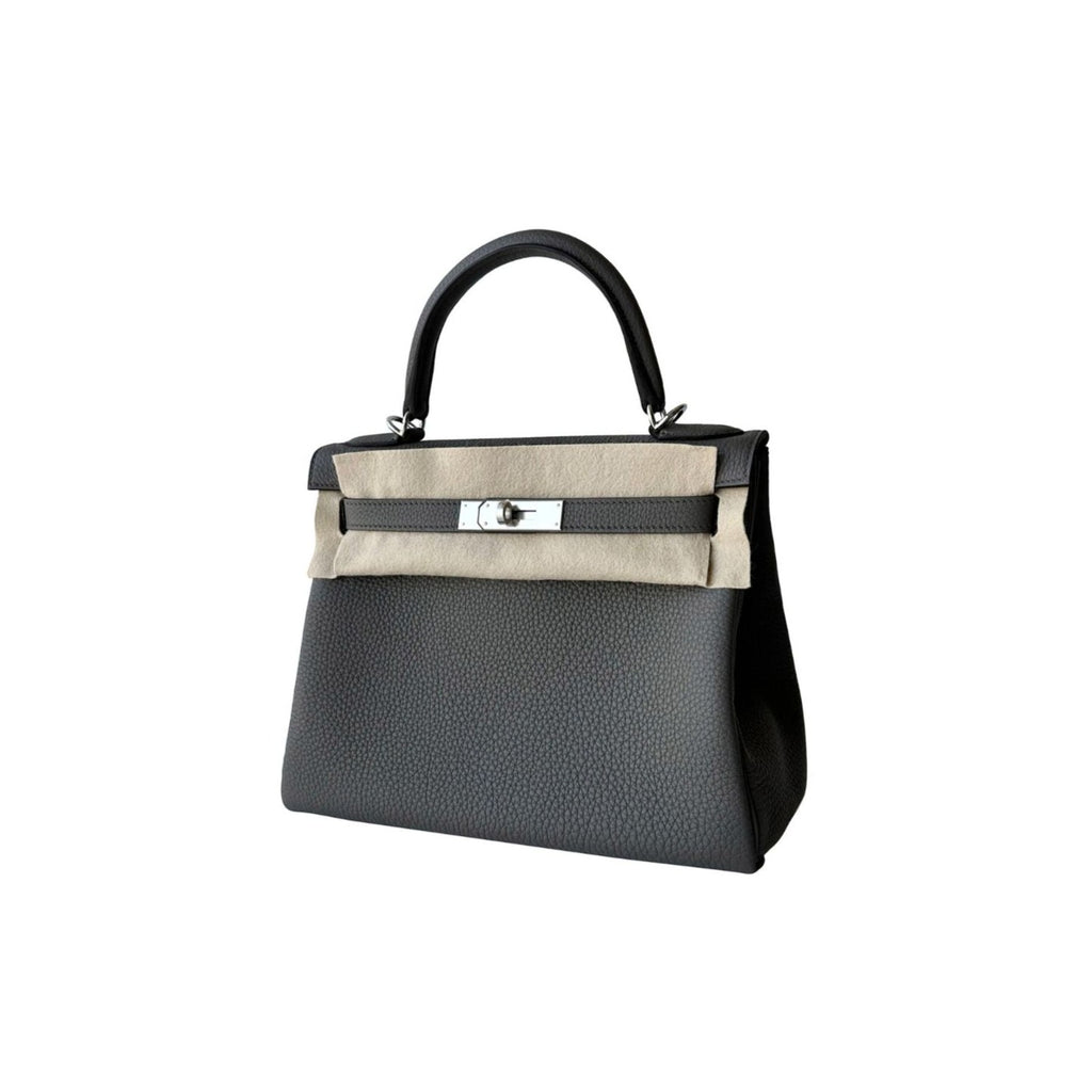 Hermes Kelly bag 28 Retourne Etoupe grey Togo leather Silver