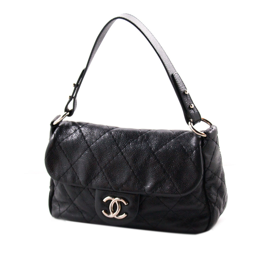 Chanel On the Road Flap Bag Quilted Leather Large Black 1797001