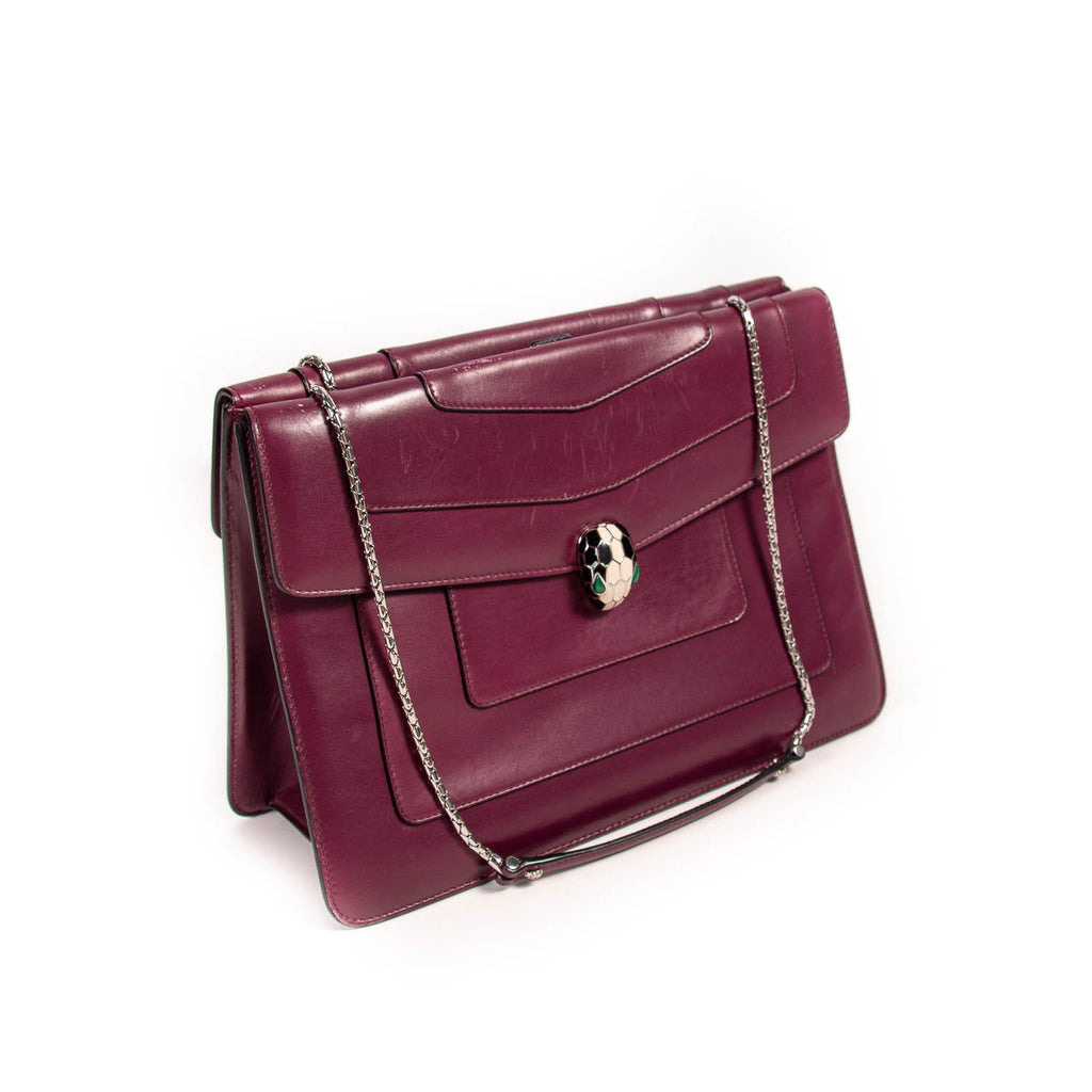 Bvlgari Burgundy Snakeskin Embossed Leather Serpenti Forever Flap Top  Handle Bag at 1stDibs