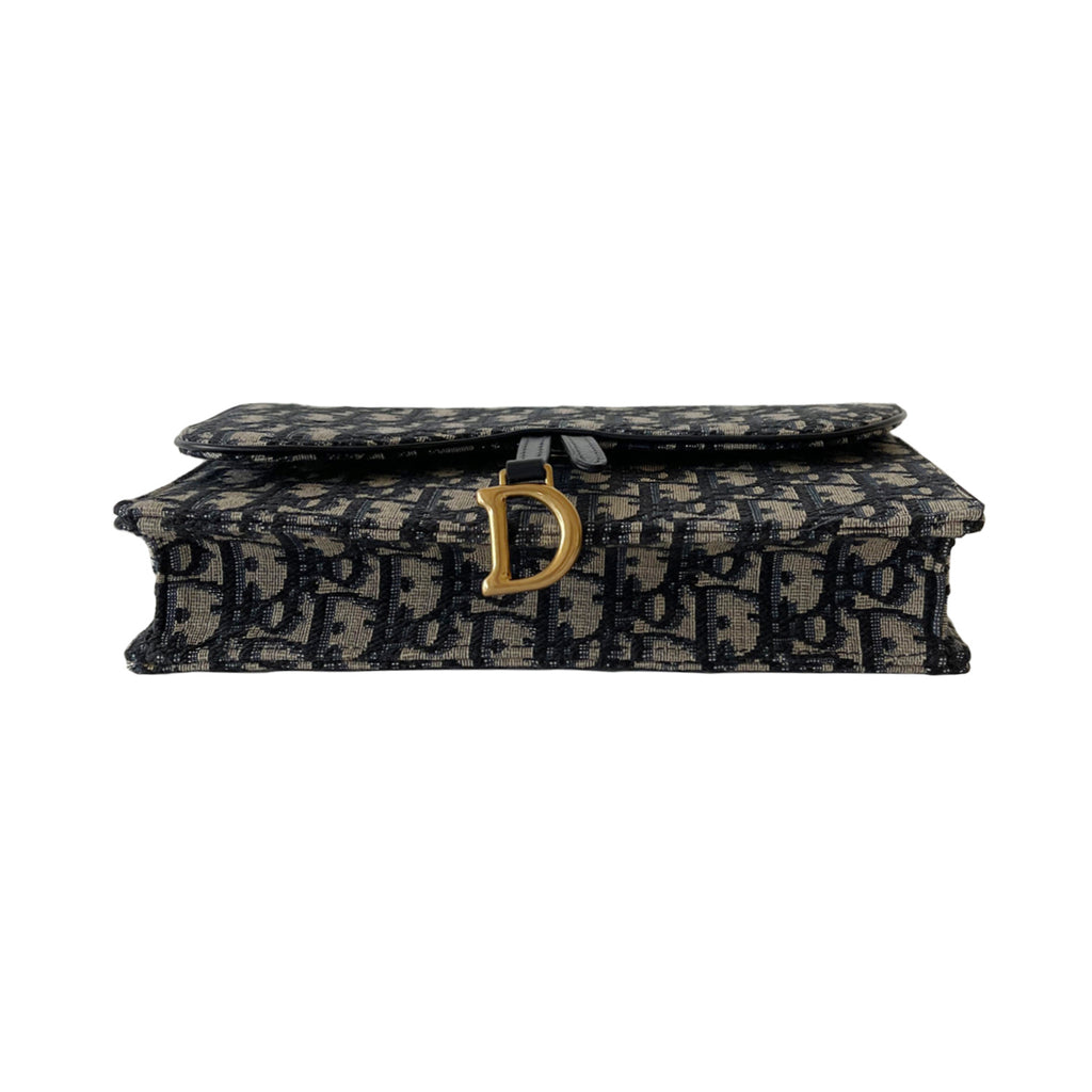 Dior Vertical Saddle Pouch Chain Shoulder Bag Blue Dior Oblique Jacquard