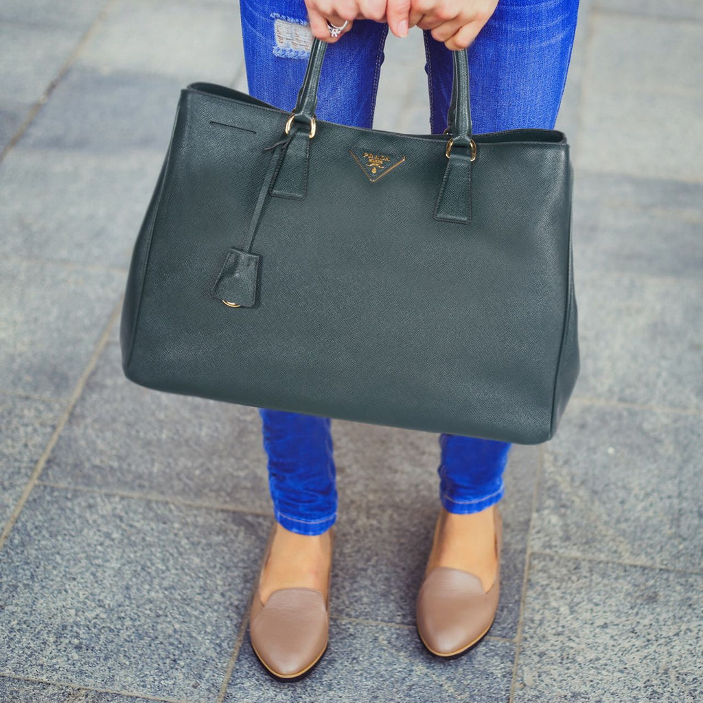 PRADA Saffiano Leather Tote Shoulder Bag Blue - Buy Now