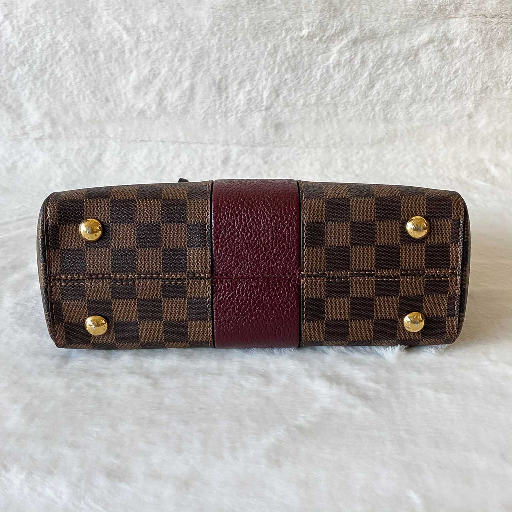 Louis Vuitton Bond Street Top Handle Bag Damier Burgundy Leather MM Brown