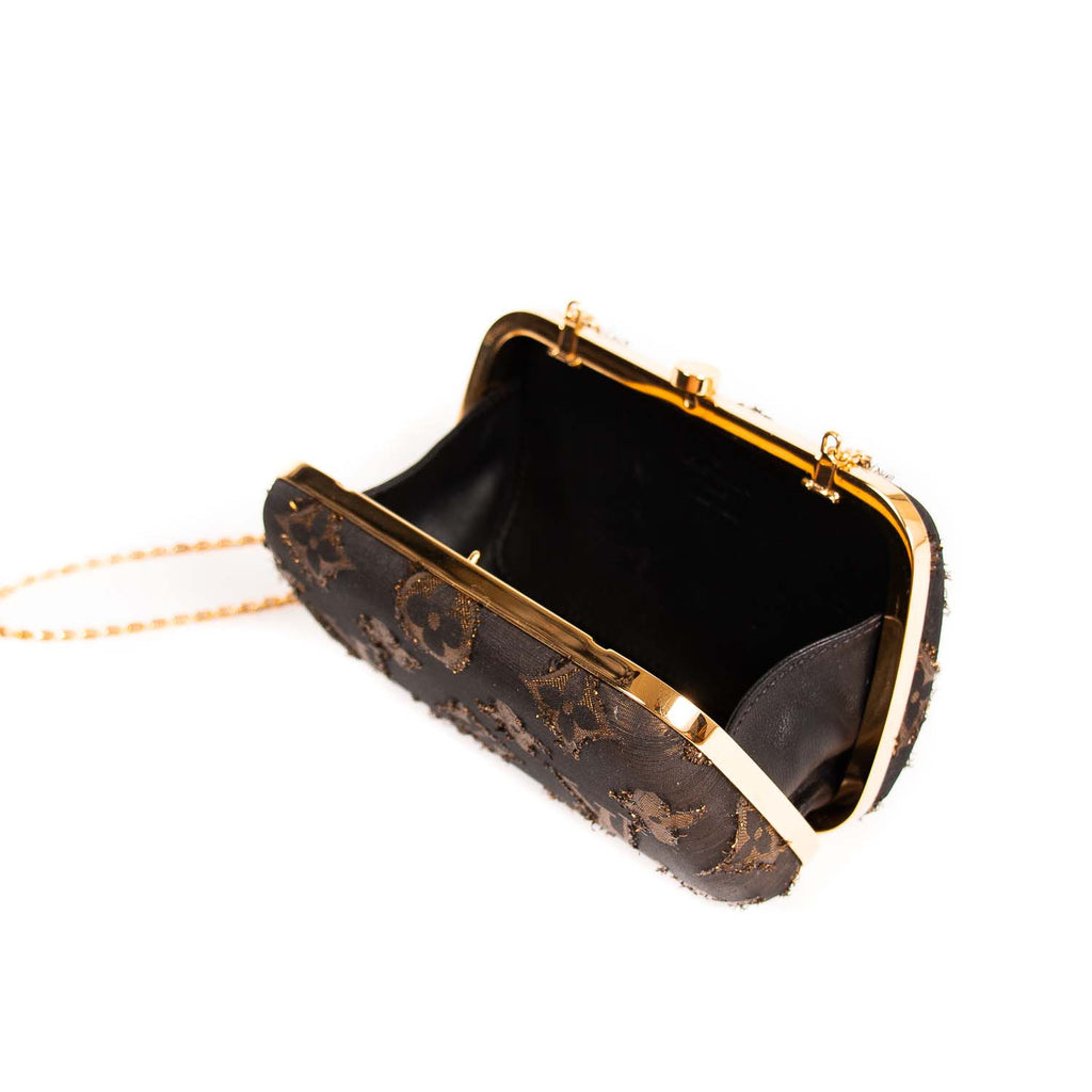 Pre-owned Louis Vuitton Gold Satin Monogram Motard Minaudiere