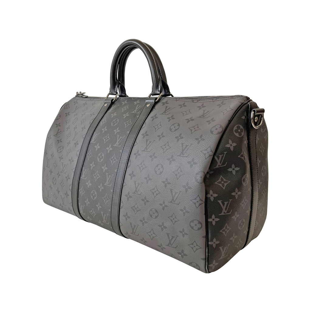 Louis Vuitton Keepall Triangle Bandouliere Monogram Tuffetage 50 Black in  Coated Canvas