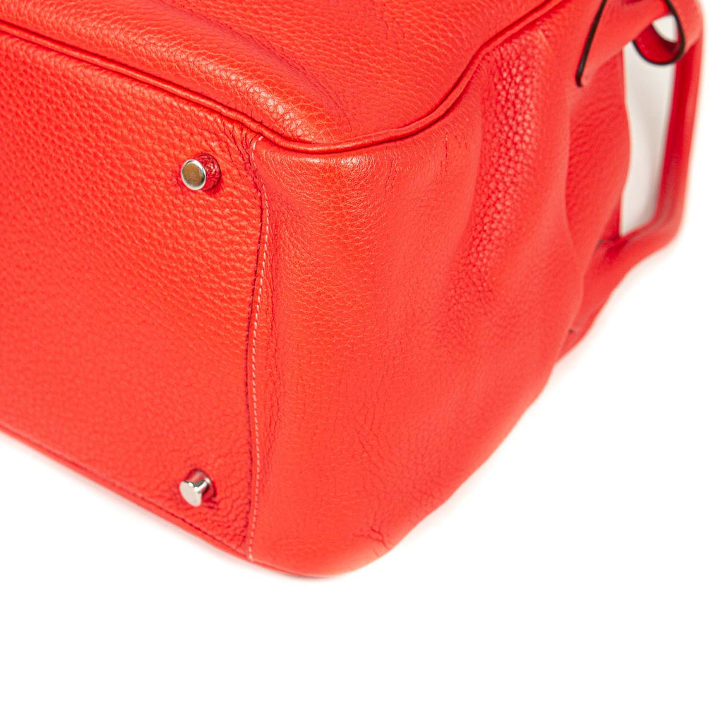 Hermes Rouge Pivoine Clemence Leather Palladium Hardware Lindy 34 Bag