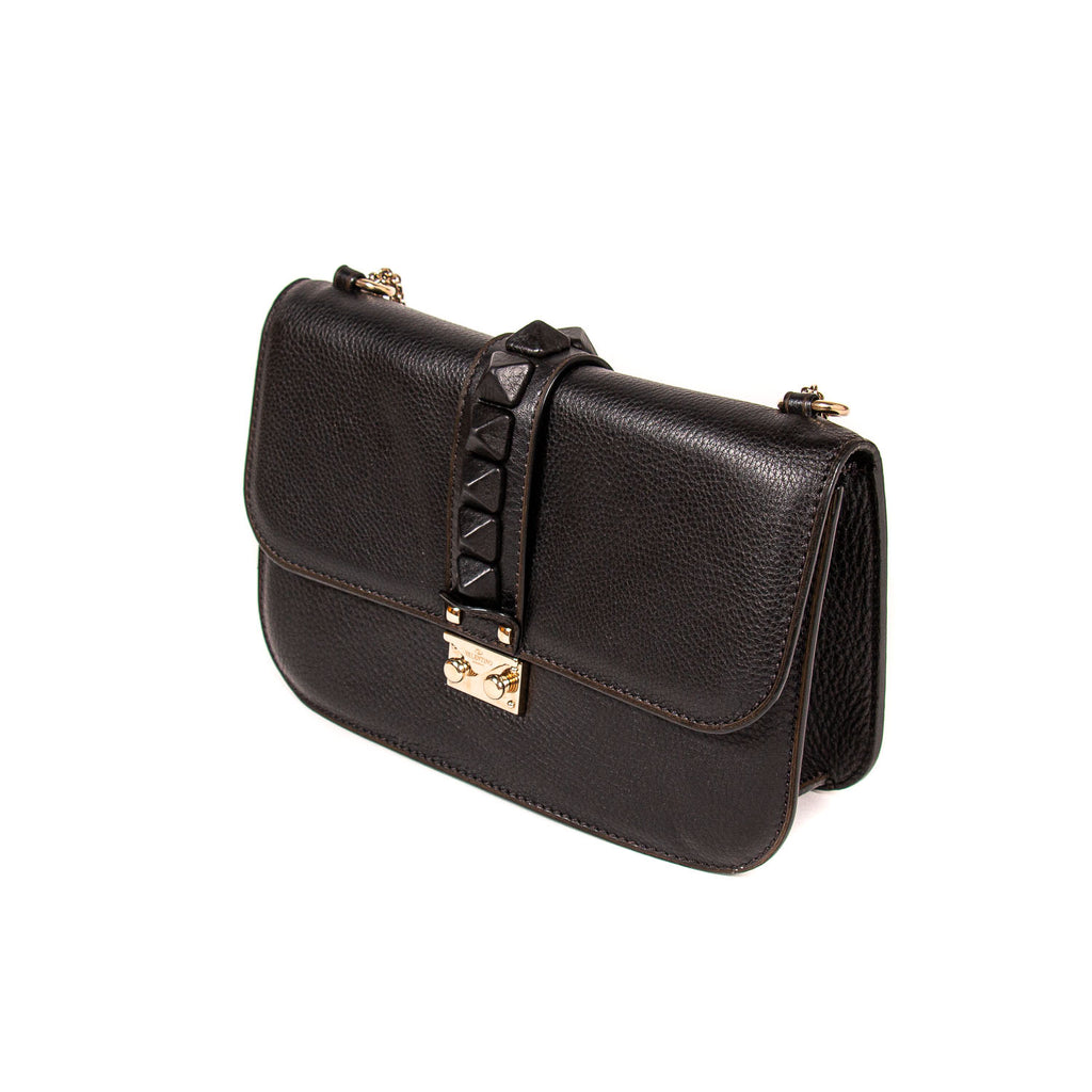 Valentino Black Glam Lock Rockstud Medium Flap Bag – The Closet