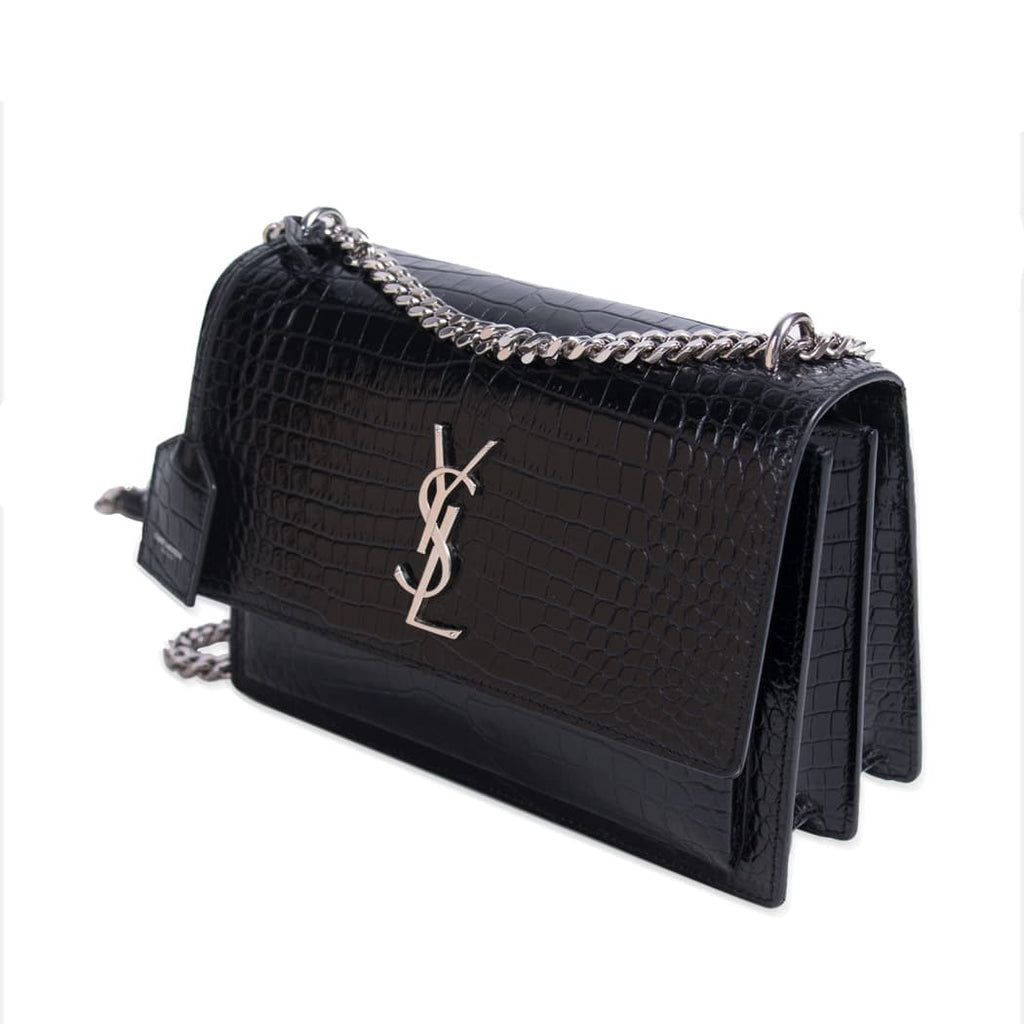 SAINT LAURENT Sunset medium crocodile-embossed leather shoulder bag BLACK –  Top Quality Yves Saint Laurent Bags Shop