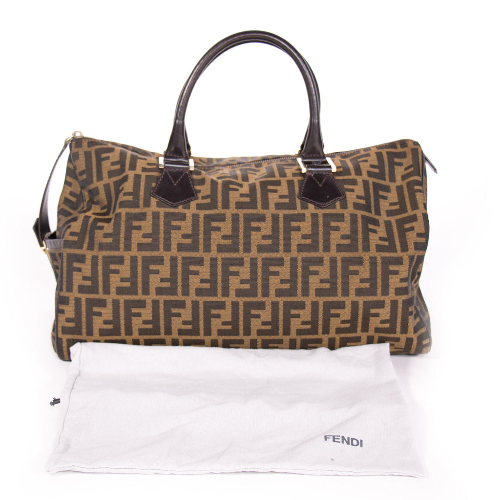 Fendi Zucca 2 Tobacco Beige/ Brown Canvas Boston Bag