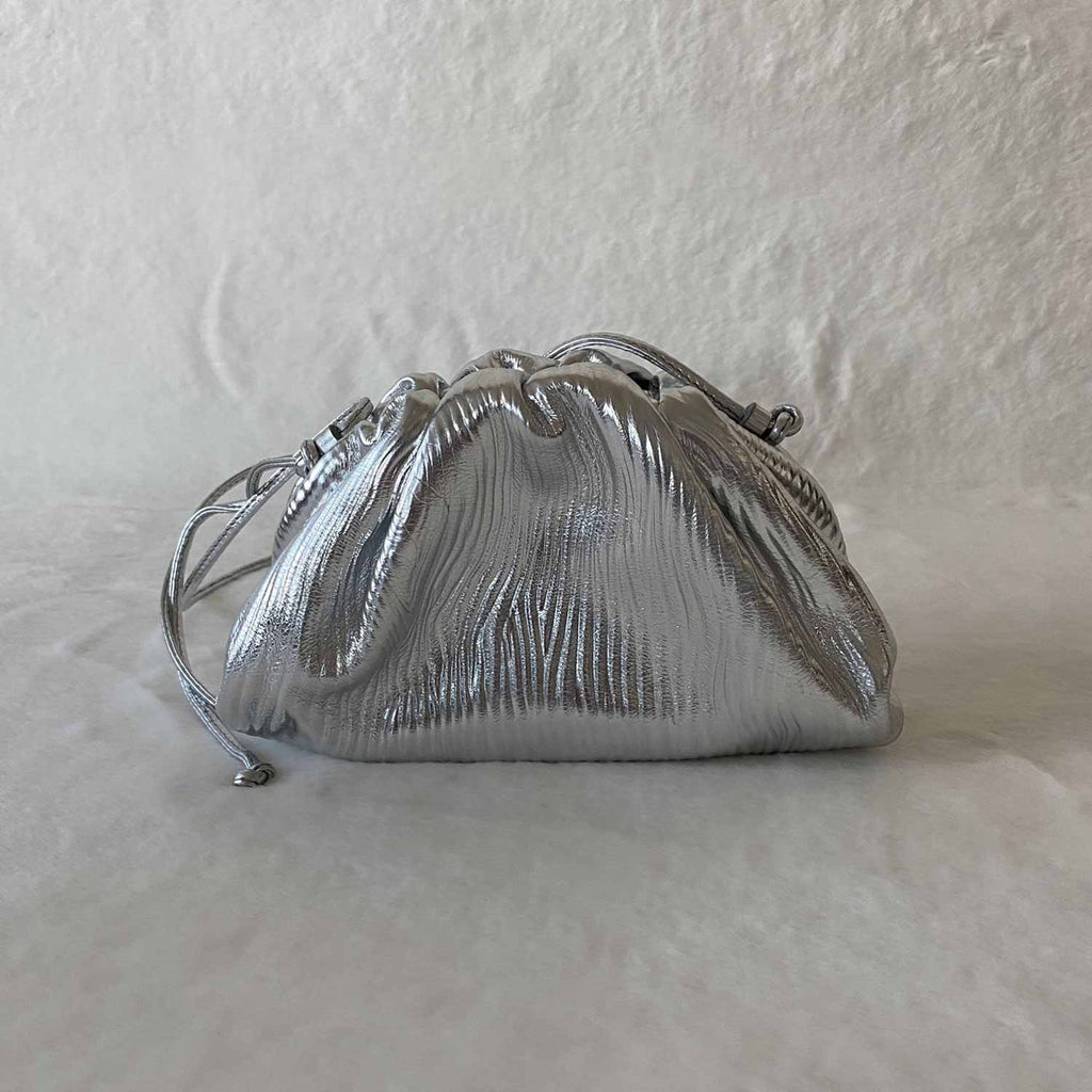 Bottega Veneta Fountain silver- The Pouch Leather Clutch Small – Once Only