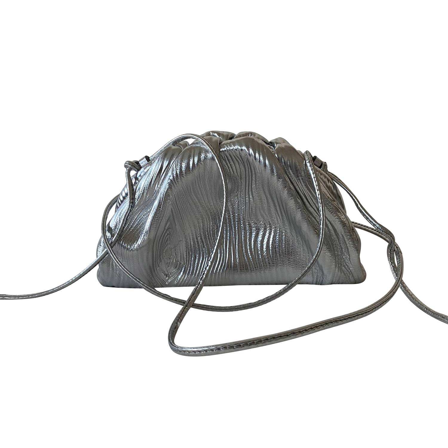 Bottega Veneta Metallic Silver Fabric Bubble Wrap The Mini Pouch Purse  Handbag