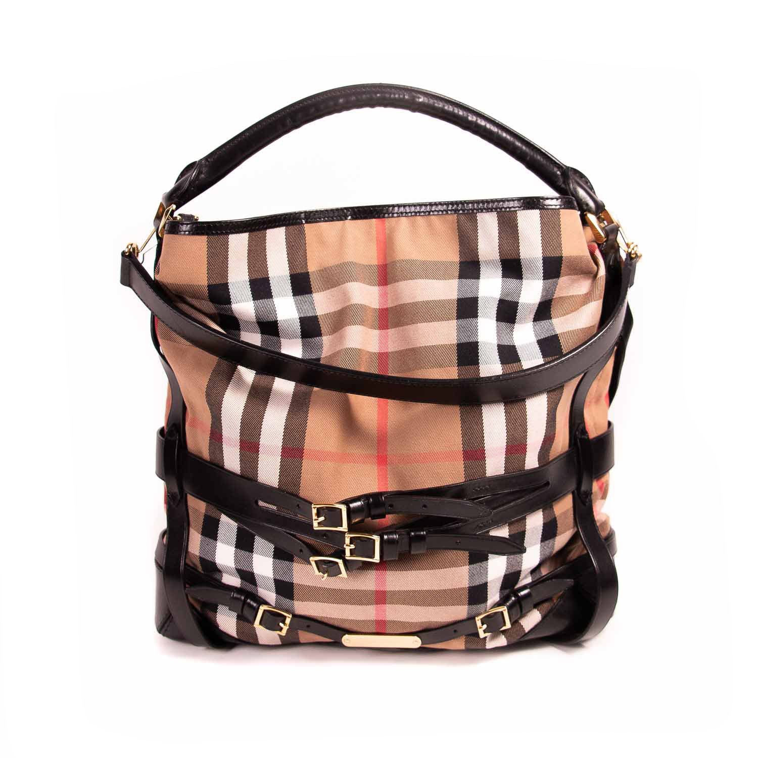 BURBERRY House Check Bridle Calfskin Medium Gosford Hobo Dark Tan 1300388