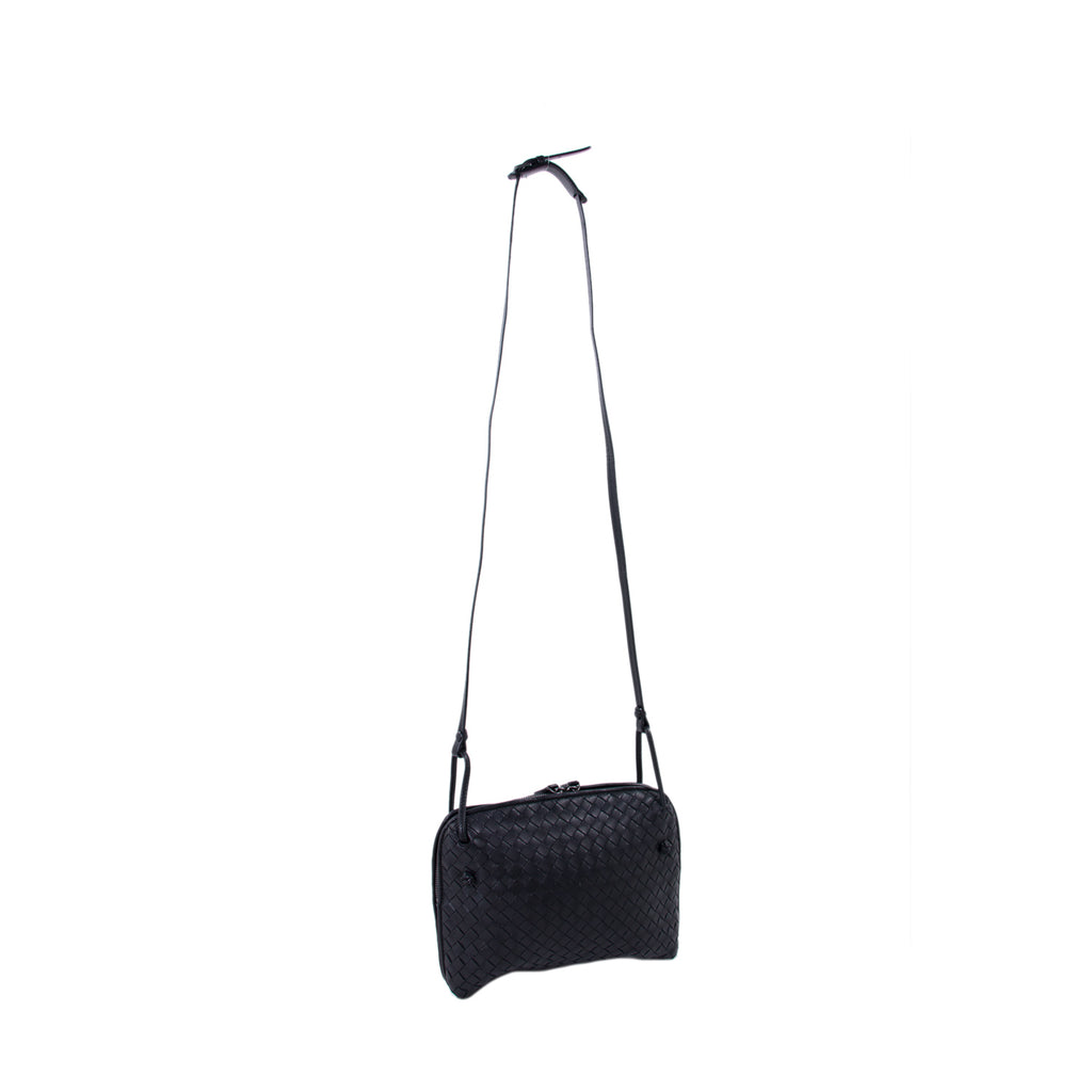 Bottega Veneta Black Intrecciato Leather Double Zip Nodini Crossbody Bag