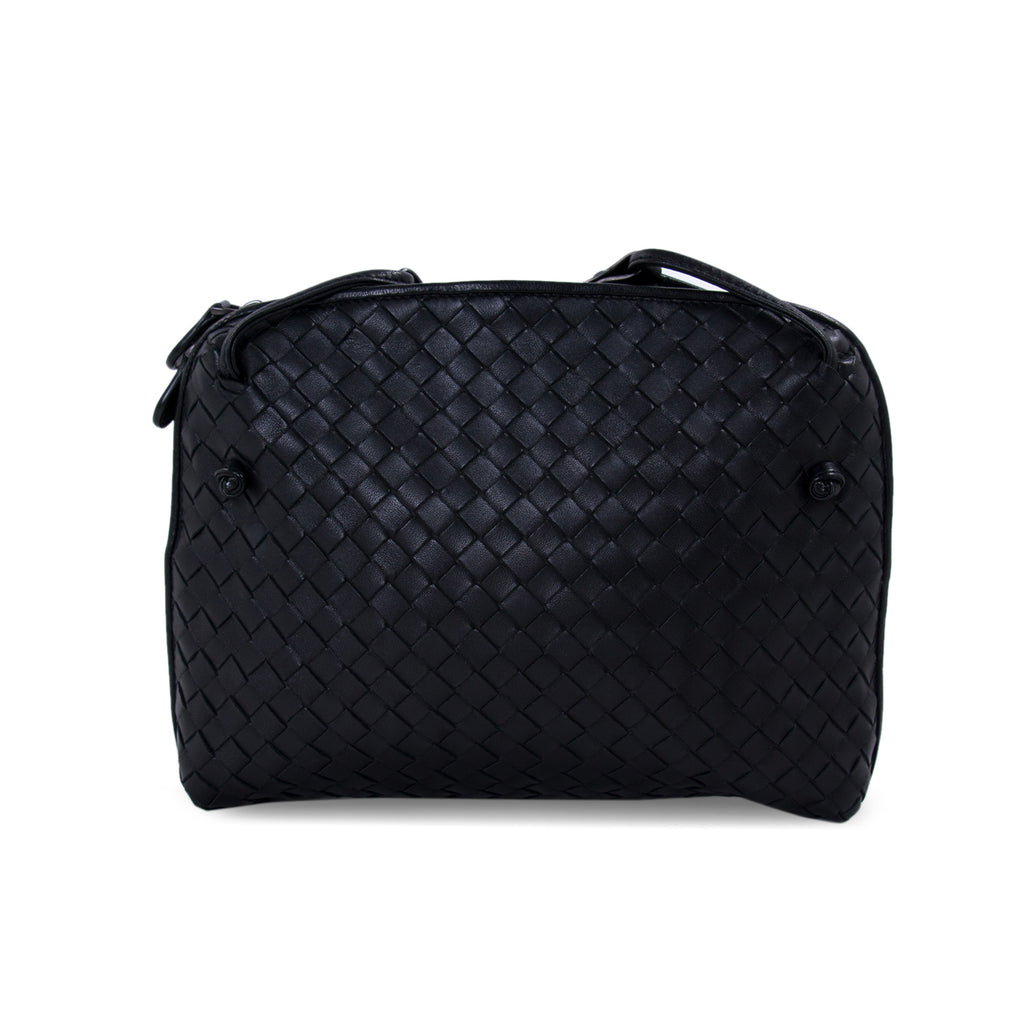 Bottega Veneta Black Intrecciato Leather Double Zip Nodini Crossbody Bag