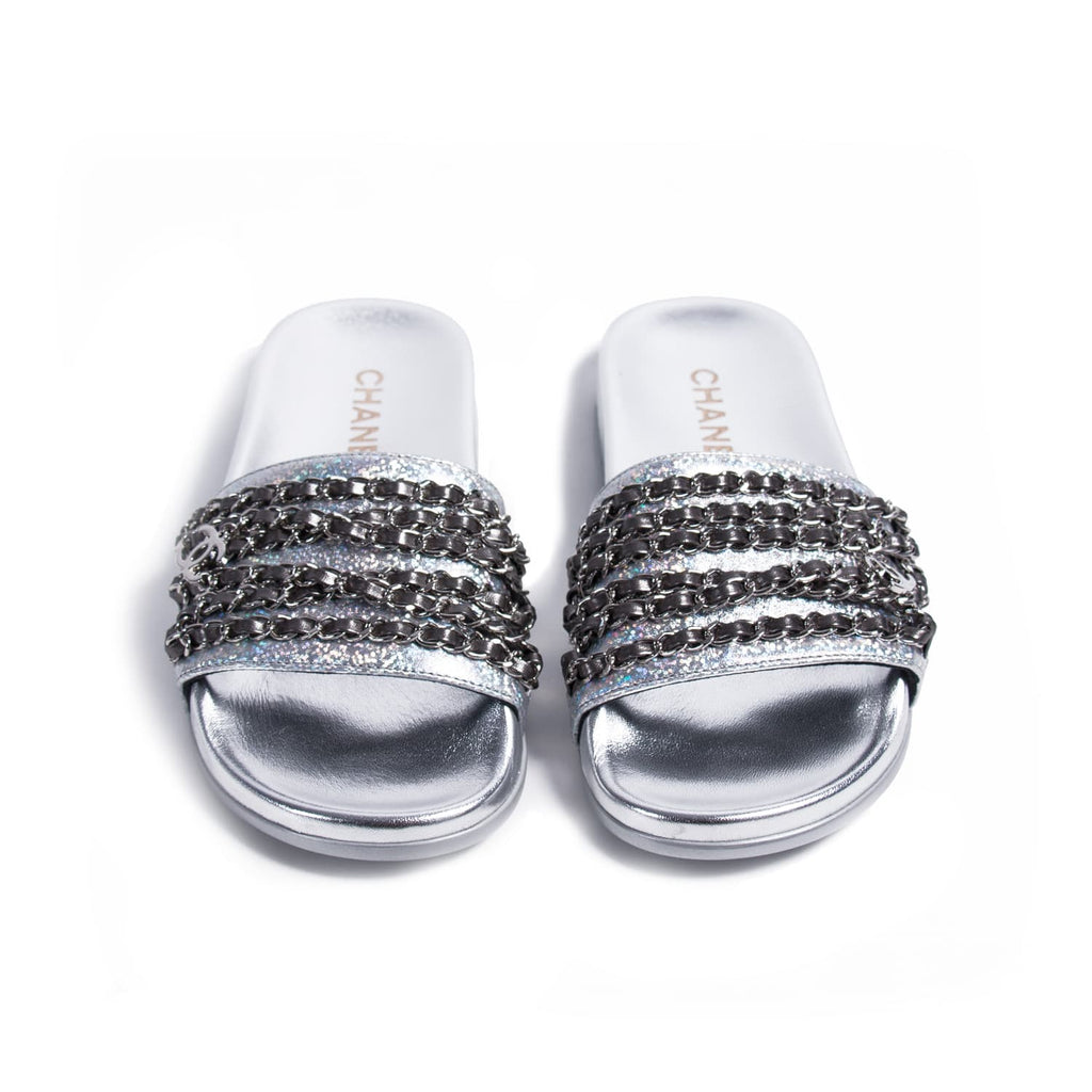 Chanel Chain-Link Slide Sandals Shoes Chanel - Shop authentic new pre-owned designer brands online at Re-Vogue
