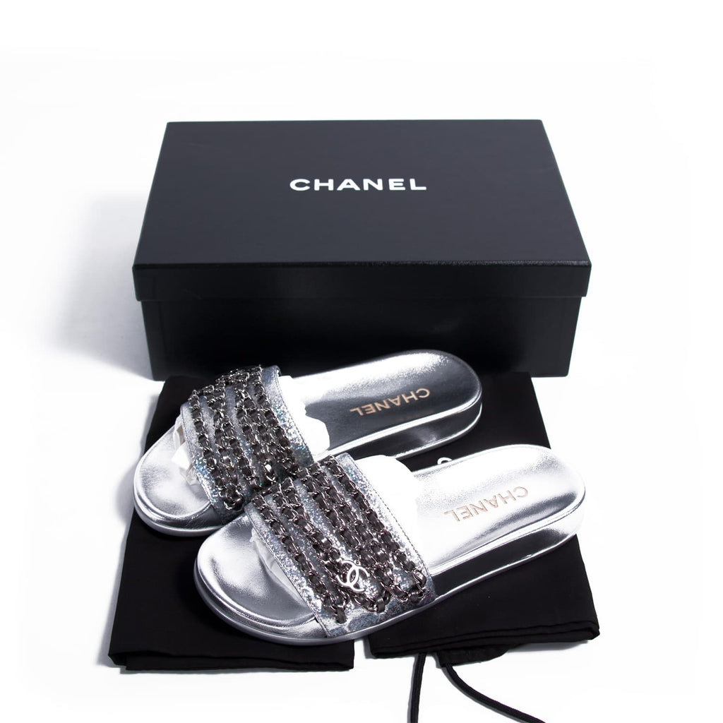 Chanel Chain-Link Slide Sandals Shoes Chanel - Shop authentic new pre-owned designer brands online at Re-Vogue