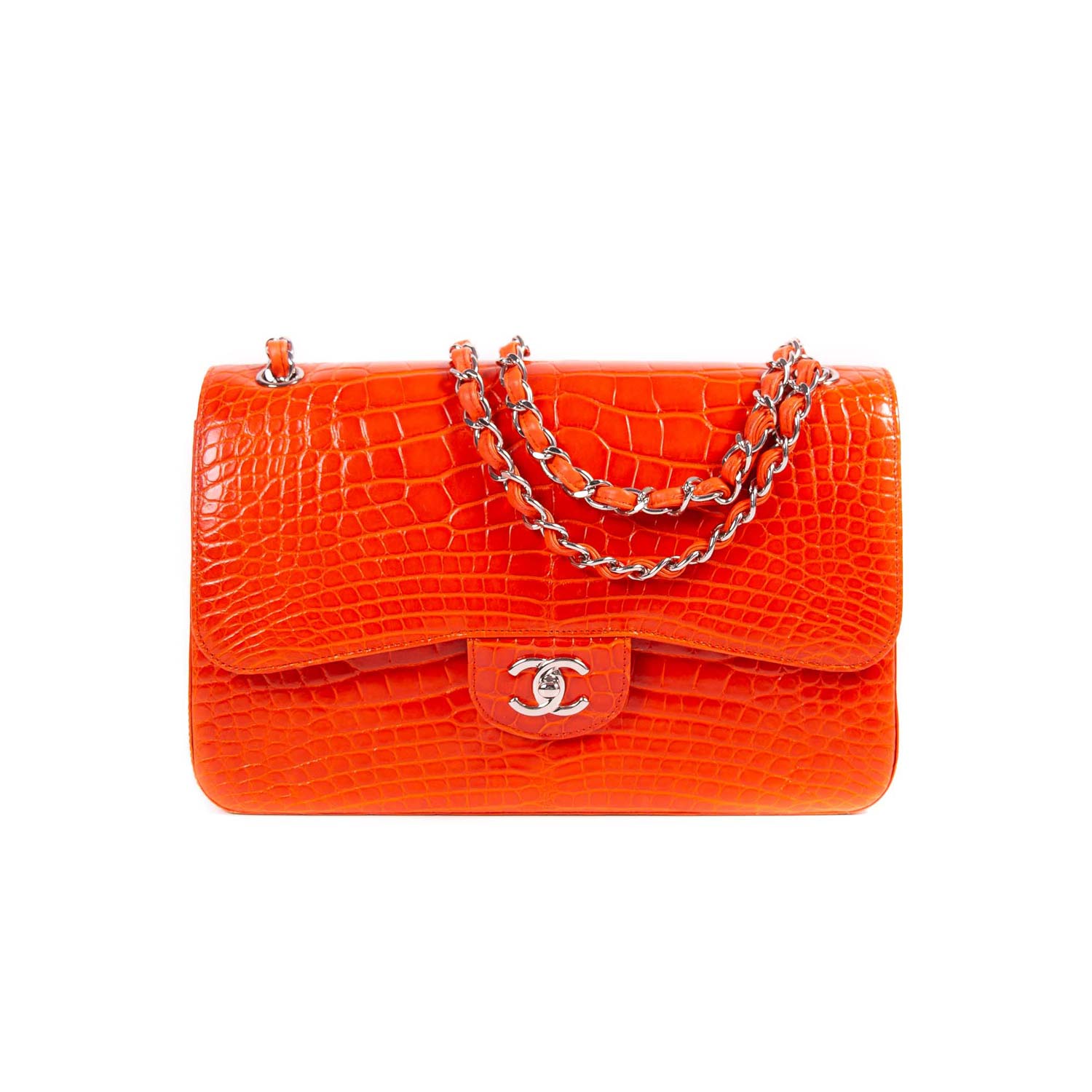 Chanel Classic Jumbo Double Flap Bag in Shiny Orange Alligator