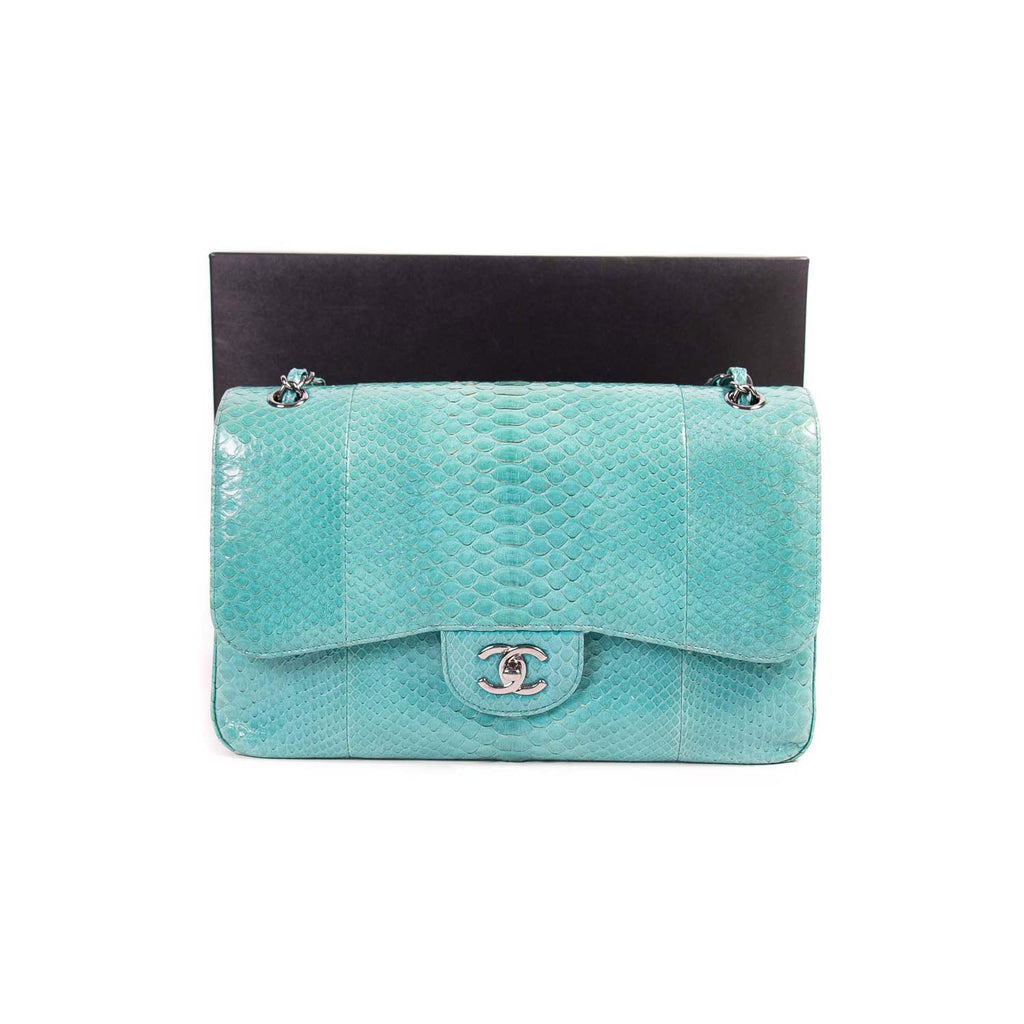 Chanel Medium Classic Double Flap Bag Python Blue GHW
