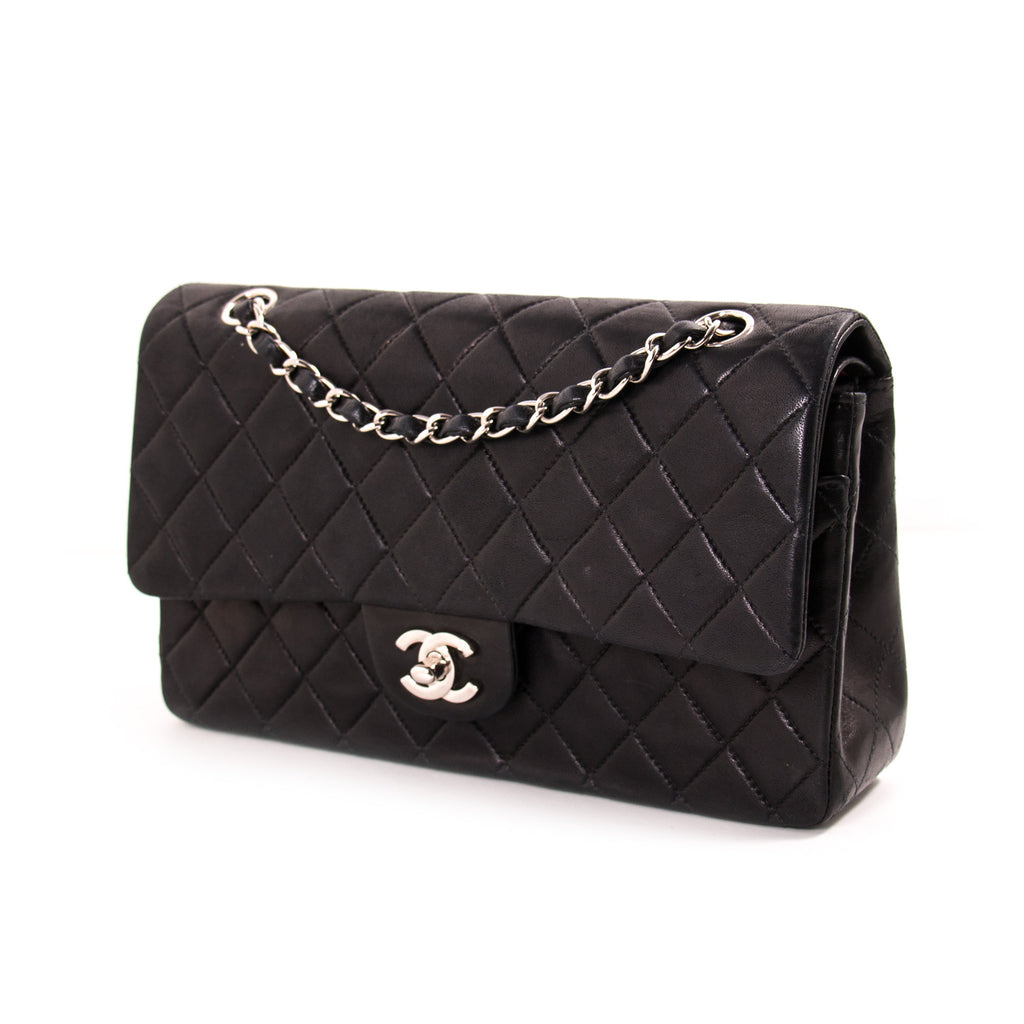 Pre-owned Chanel Medium Classic Double Flap Bag Black and Beige Stripe –  Madison Avenue Couture