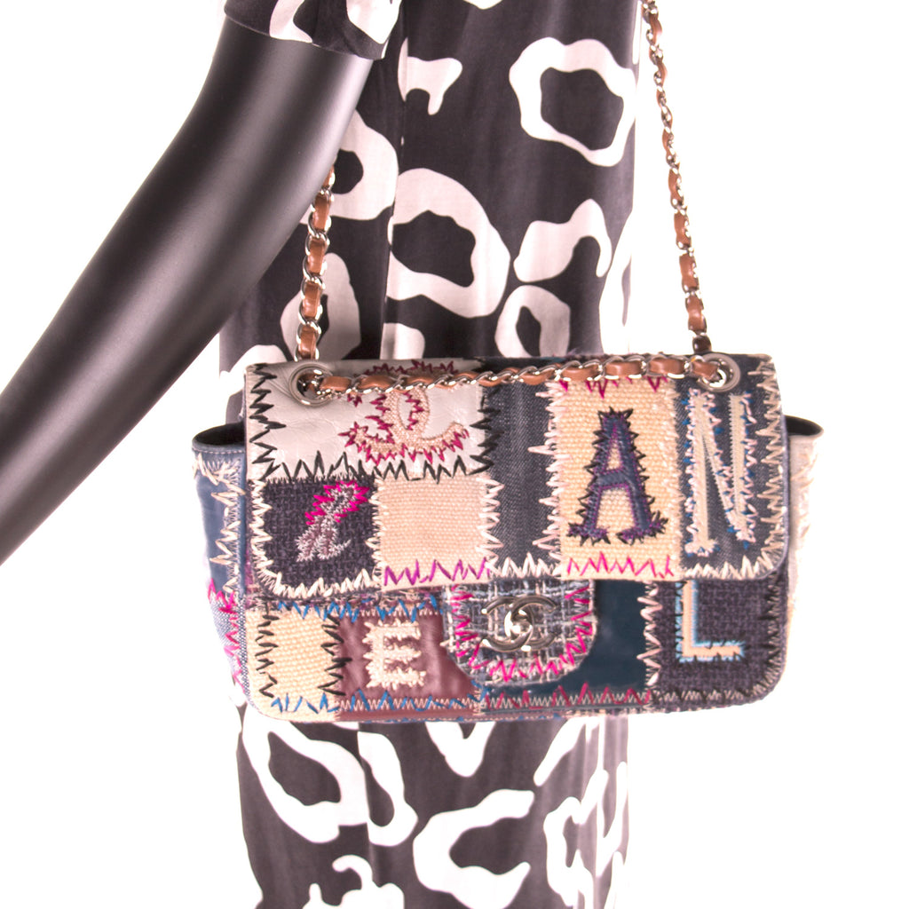 A MULTICOLOR SEERSUCKER & DENIM PATCHWORK FLAP BAG, CHANEL, 2005-2006