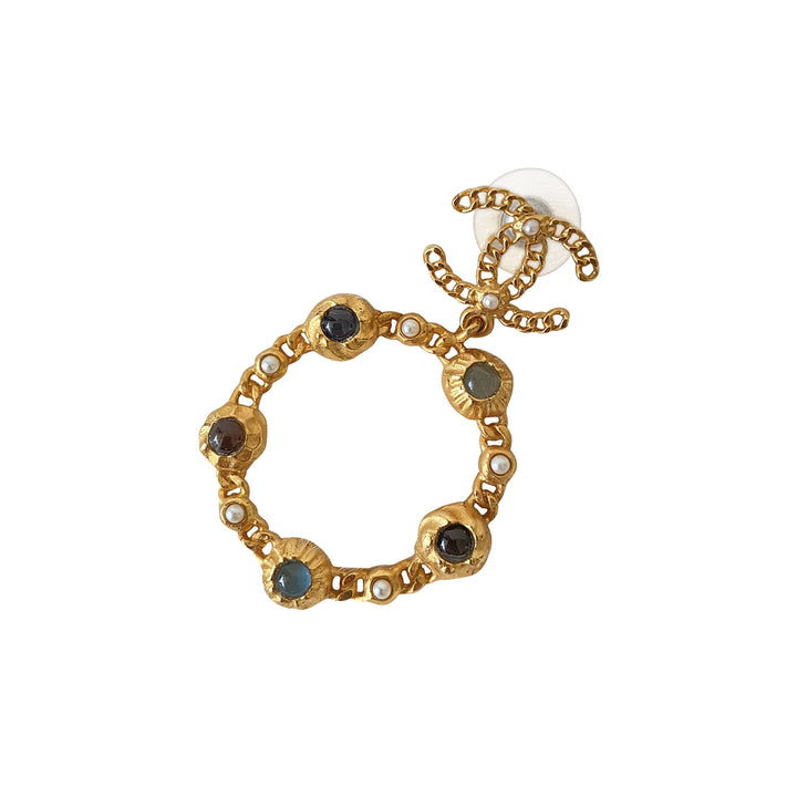 Chanel CC Logo Crystal and Pearl Drop Earrings