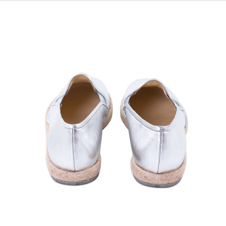 Chanel Silver Metallic Leather Espadrilles Shoes Chanel - Shop authentic new pre-owned designer brands online at Re-Vogue
