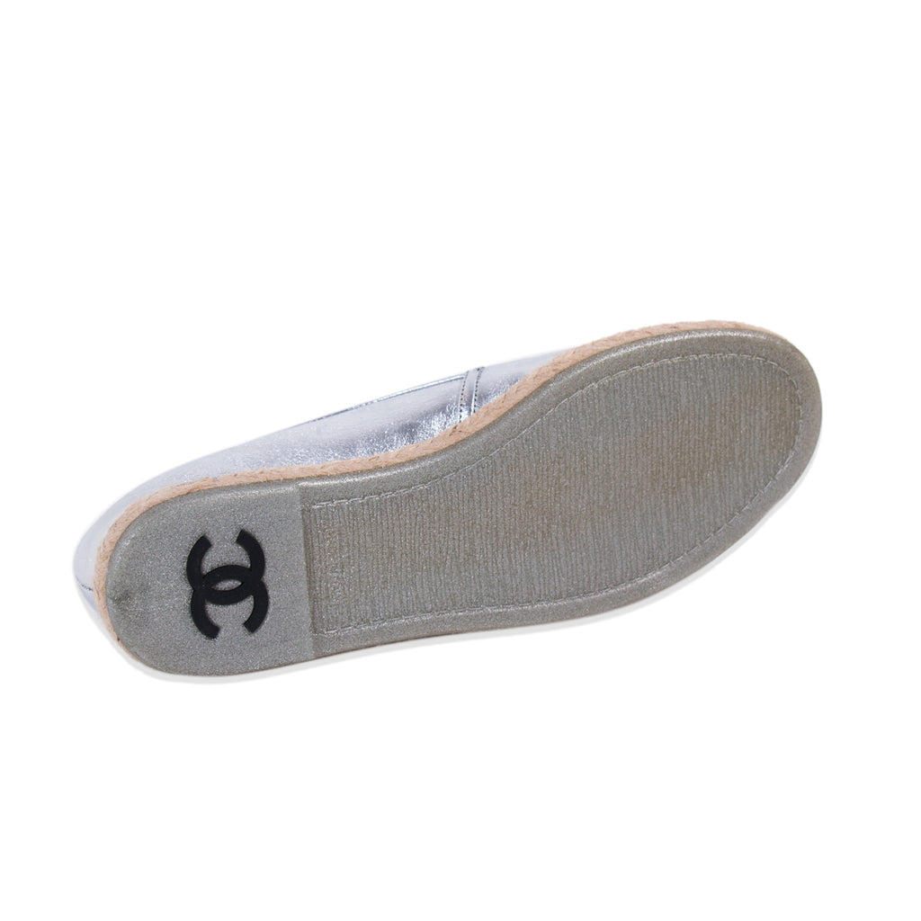 Chanel Silver Metallic Leather Espadrilles Shoes Chanel - Shop authentic new pre-owned designer brands online at Re-Vogue