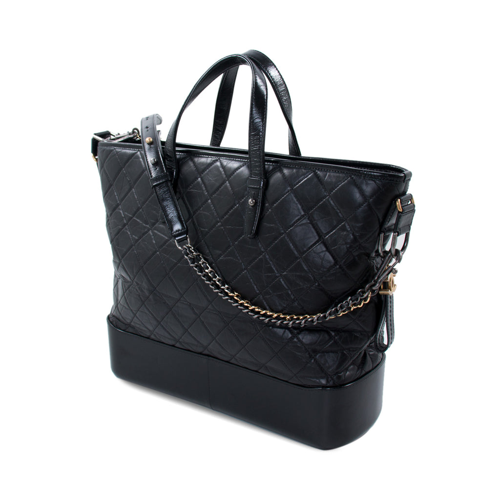 Authentic Chanel Black Aged Calfskin Quilted Large Gabrielle Shopping –  Paris Station Shop