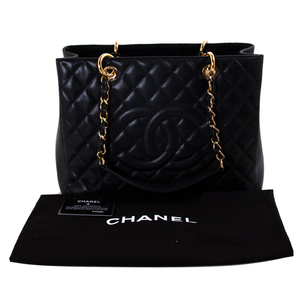 Auth Chanel GST Bag Black Caviar With Gold tone Hardware bag 1K030070n