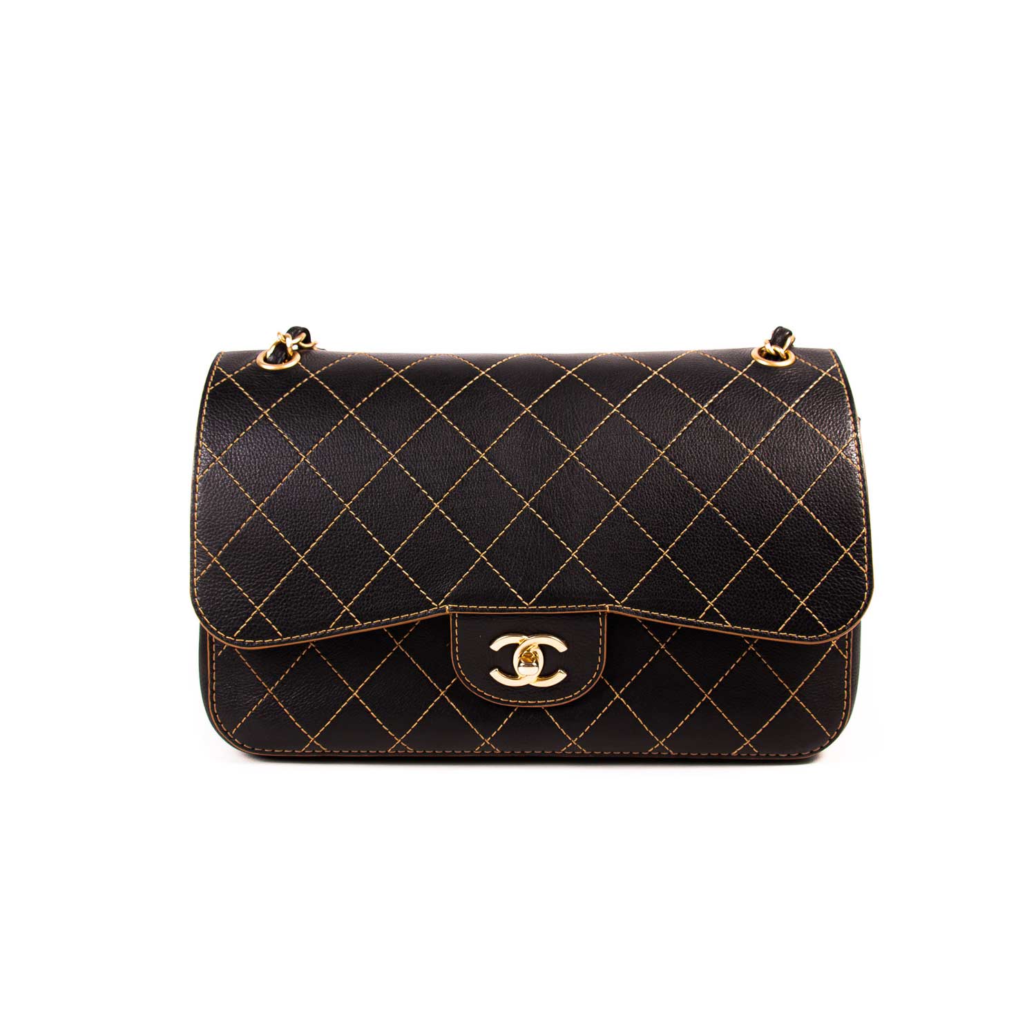 CHANEL Wrinkled Lambskin Chevron Quilted Large Surpique Tote Navy