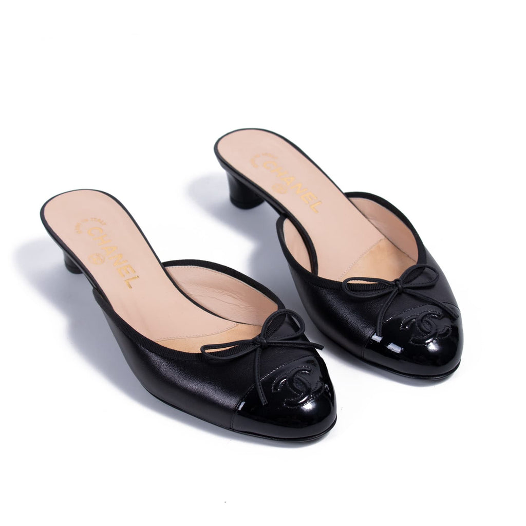 CHANEL Black Cap-Toe Mules 37 - More Than You Can Imagine