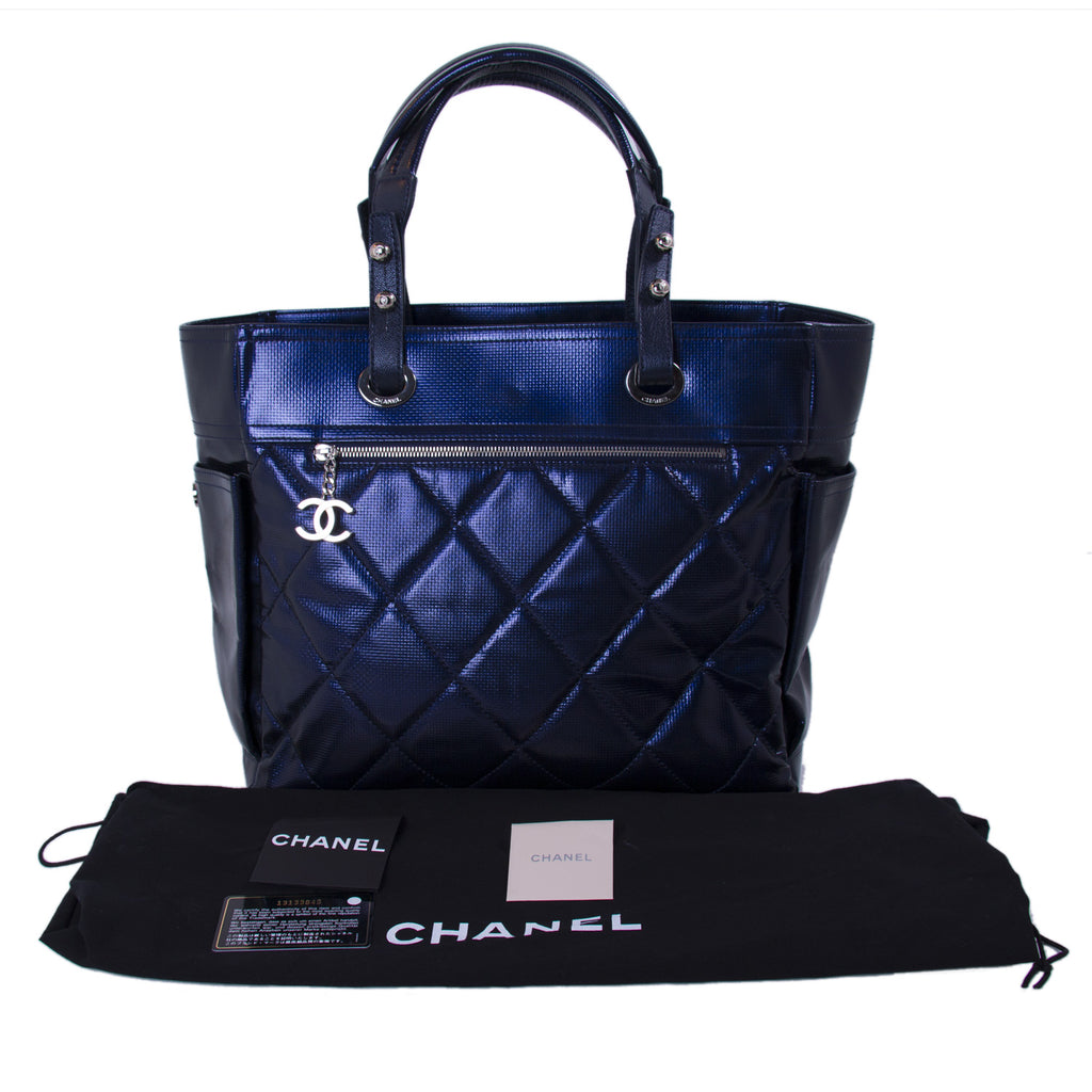 Pre-Owned Chanel Paris Biarritz PM Blue Tote Ba 