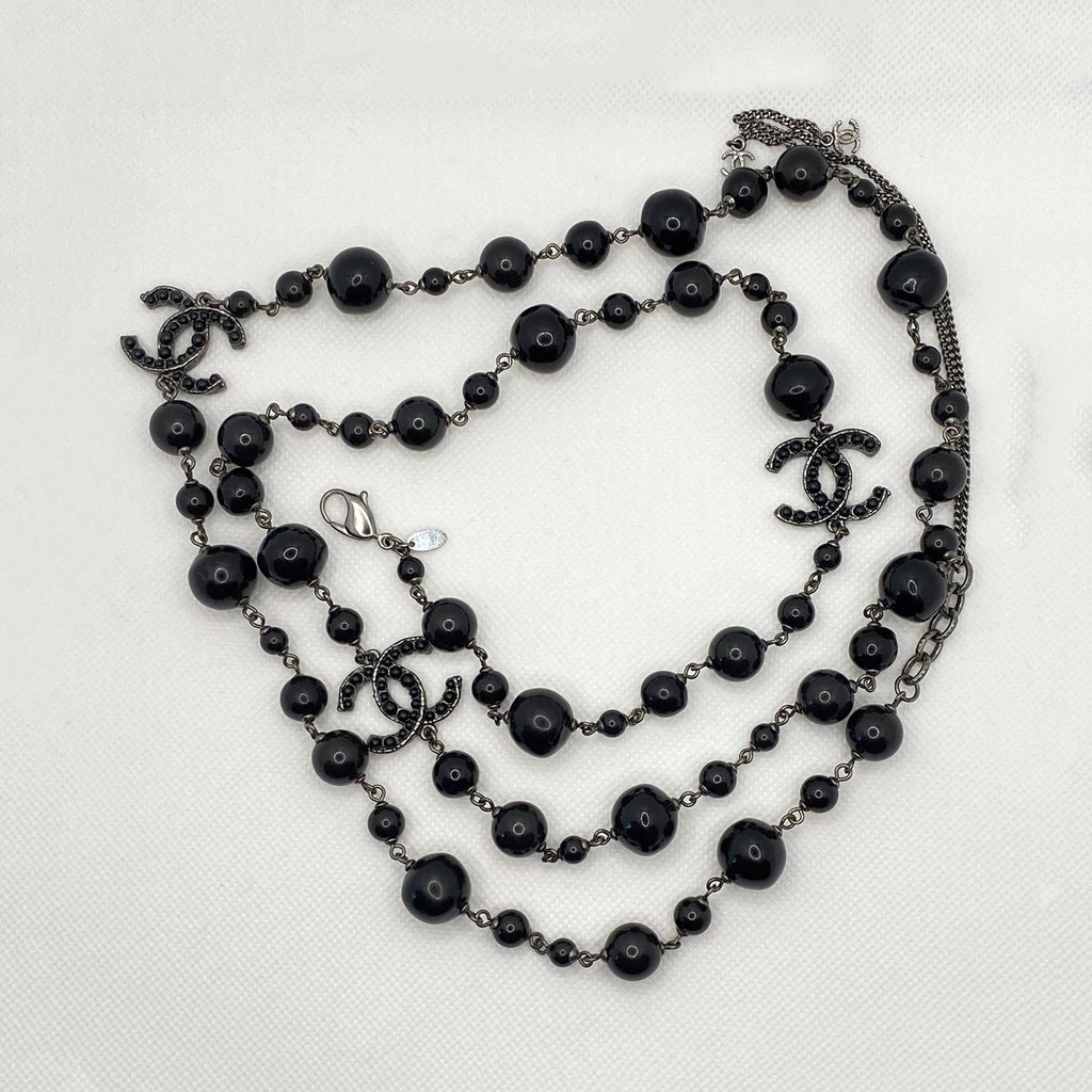 Chanel Black Bead Long Necklace