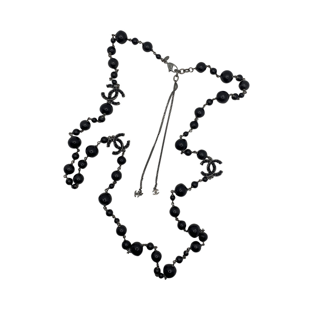Chanel 72 Black Bead CC Extra Long Necklace