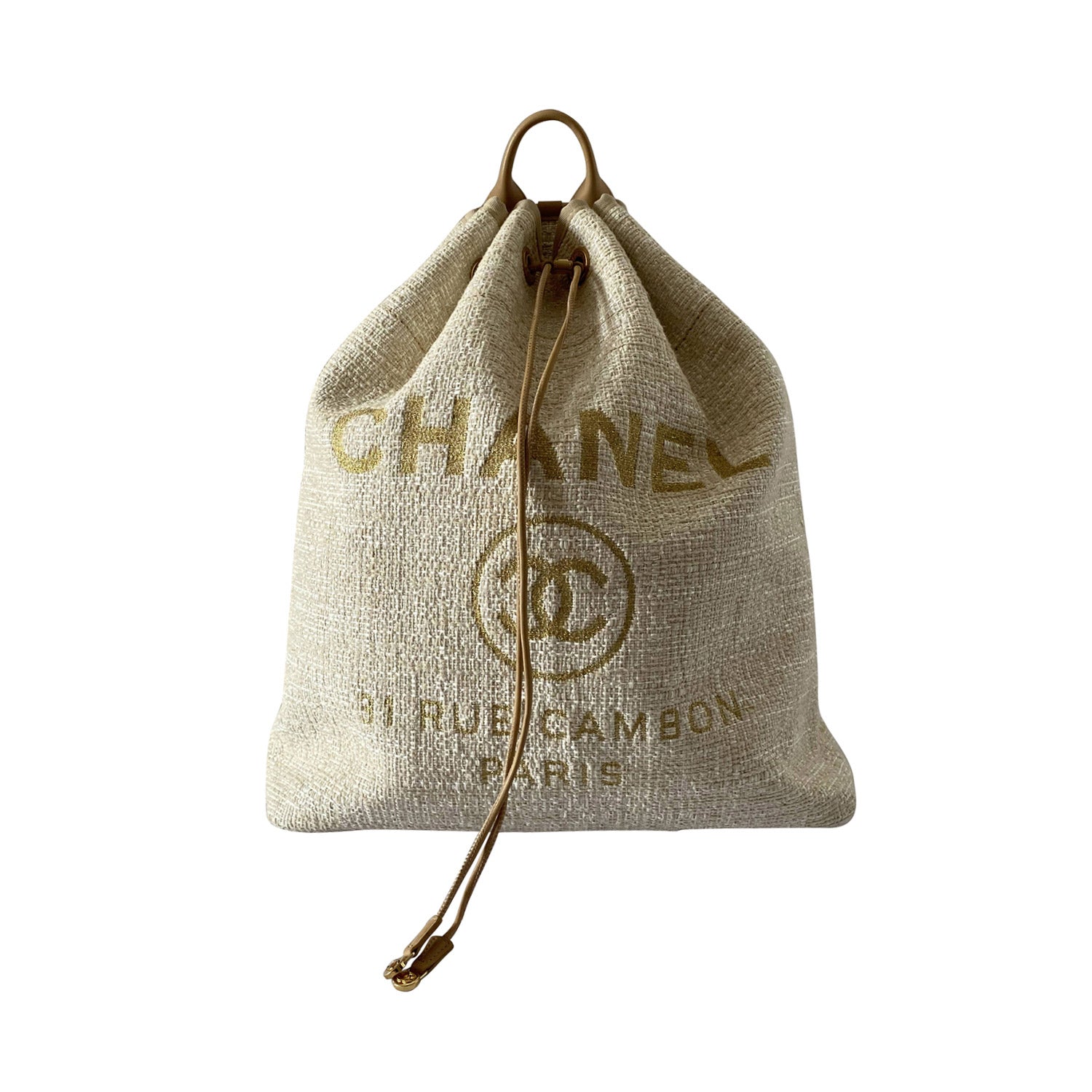 Chanel White/Black Tweed Print Nylon Medium Drawstring Backpack Chanel |  The Luxury Closet