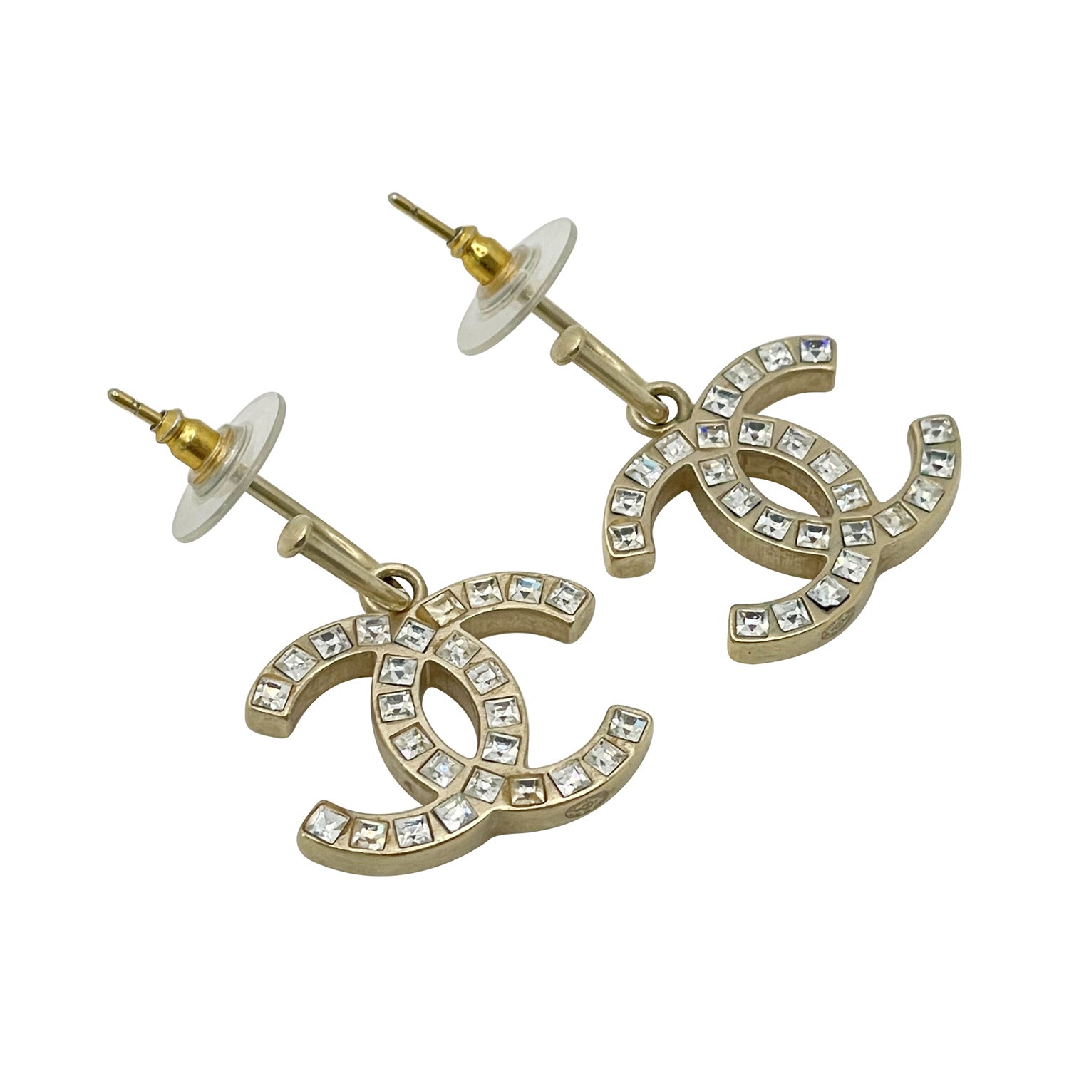 Chanel CC Classic Logo Light Gold Earrings, Luxury, Accessories on