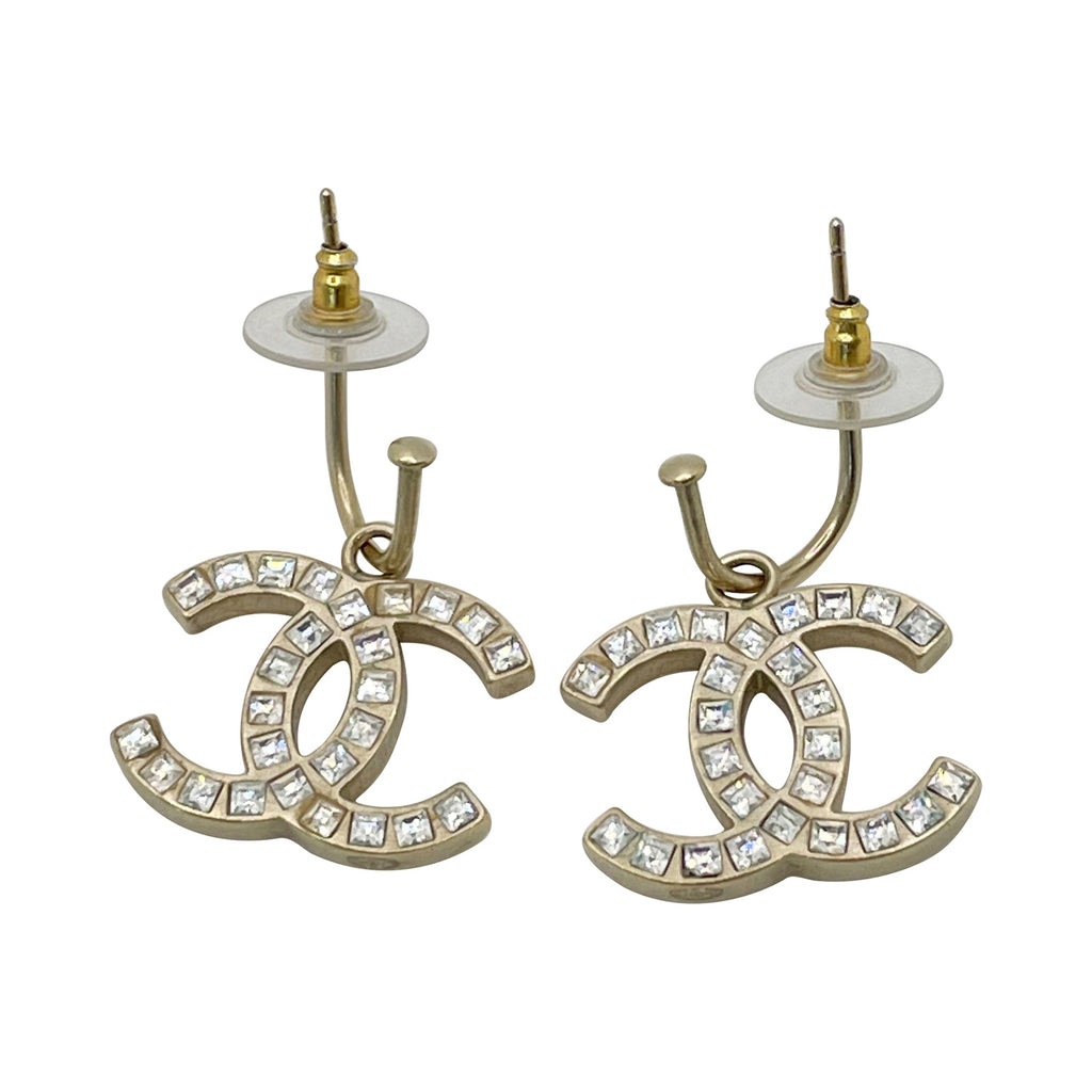 Chanel Vintage 90's Hoop Earrings with Pearl Drop - gold/black