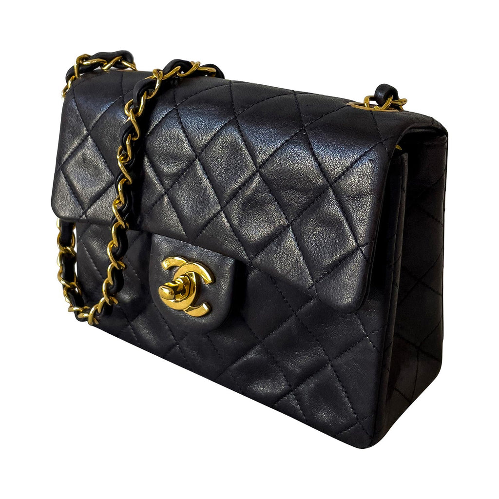 Chanel Classic Quilted Mini Square Flap CC Logo Black Velvet Shoulder Bag