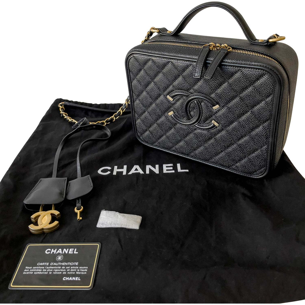 Chanel Silver Caviar Medium Filigree Vanity Case