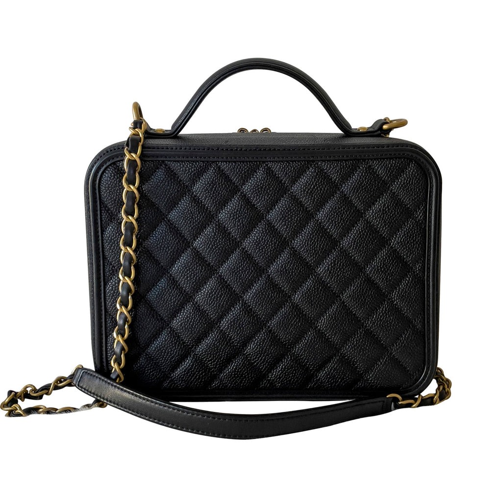 Chanel Black CC Filigree Vanity Case Medium Bag – The Closet