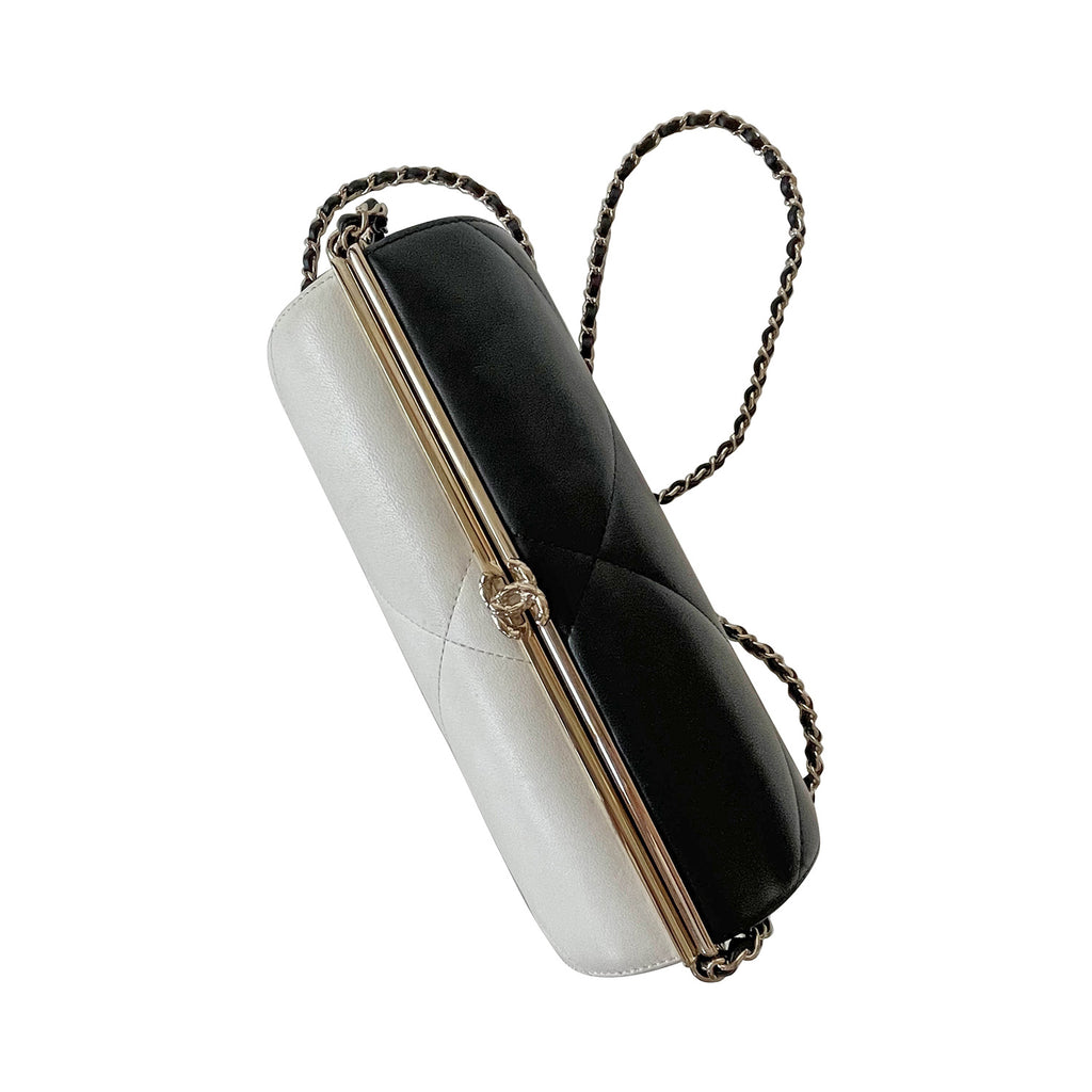 Chanel White and Black Chained Clutch