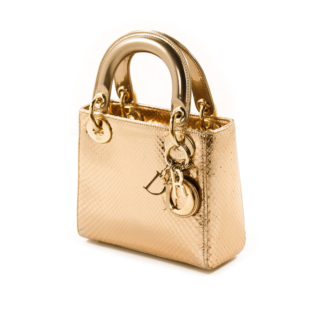 Sold at Auction: λ Christian Dior Metallic Gold Python Mini Lady Dior Bag