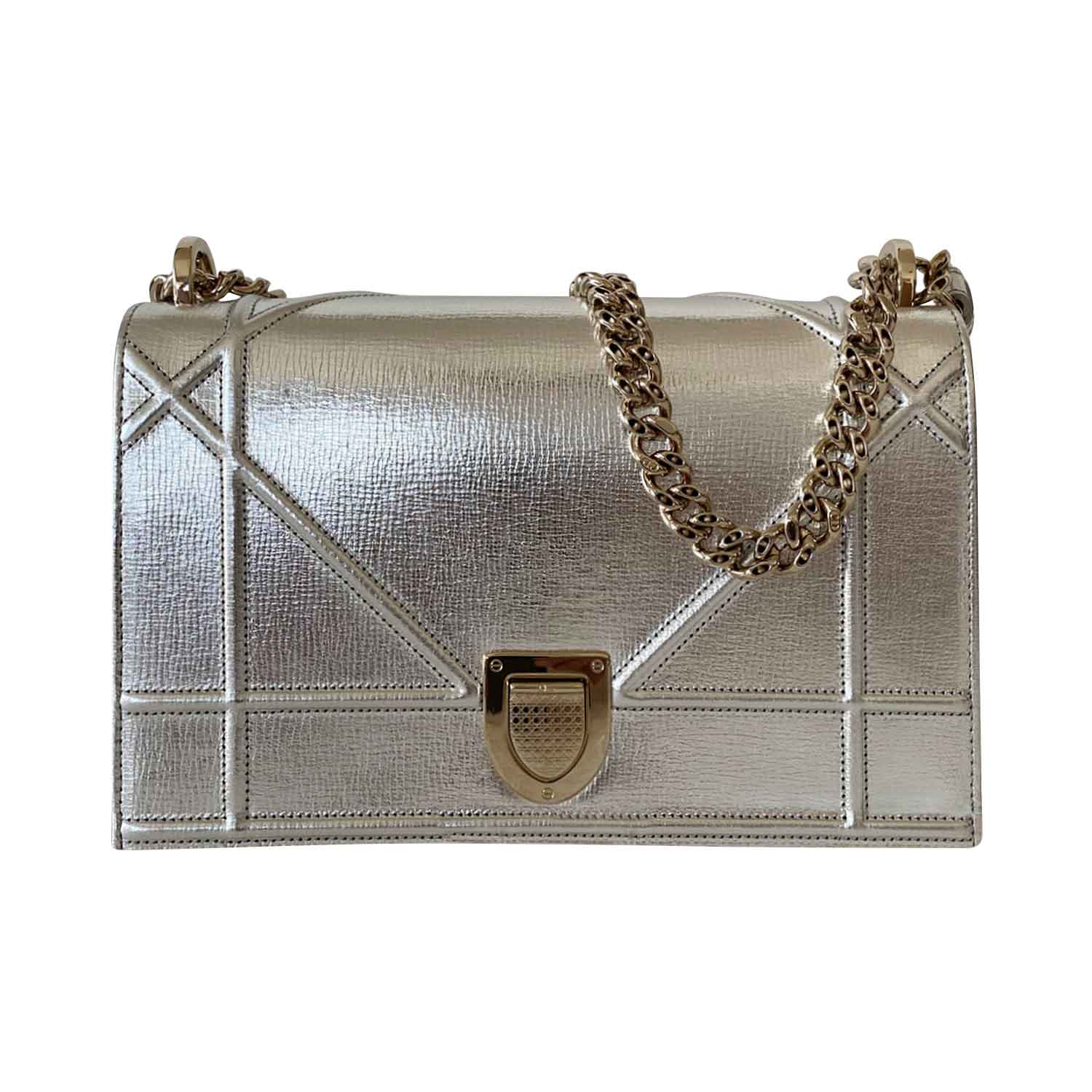 CHRISTIAN DIOR Metallic Brushed Calfskin Diorama Flap Bag Gold