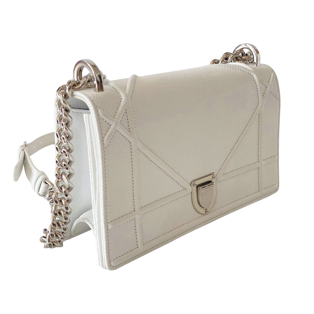 Christian Dior Diorama Flap Leather Medium Shoulder Bag White