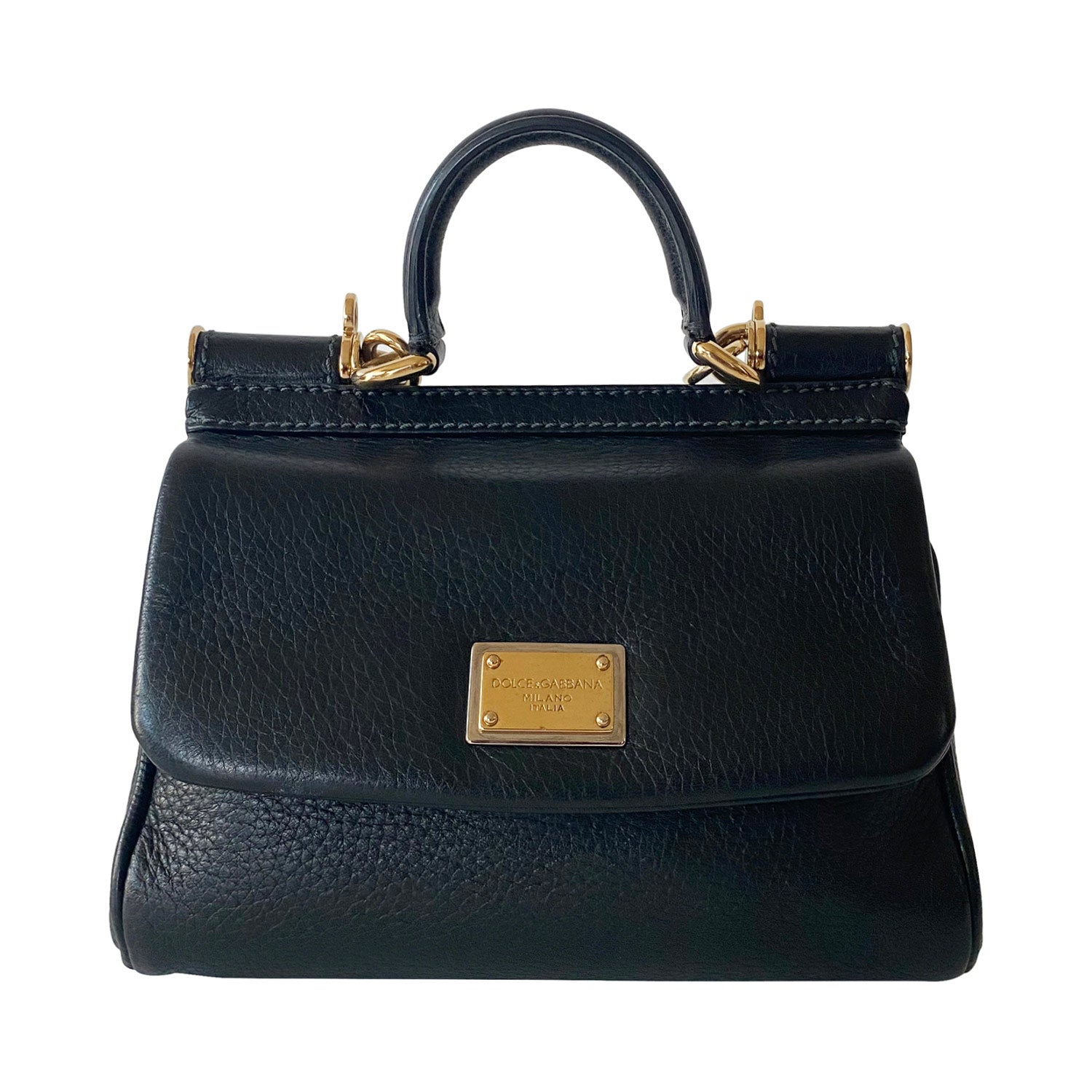 Sicily Mini Leather Shoulder Bag in Black - Dolce Gabbana