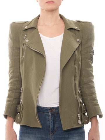 Balmain White Cotton Jacket With Metal Chain
